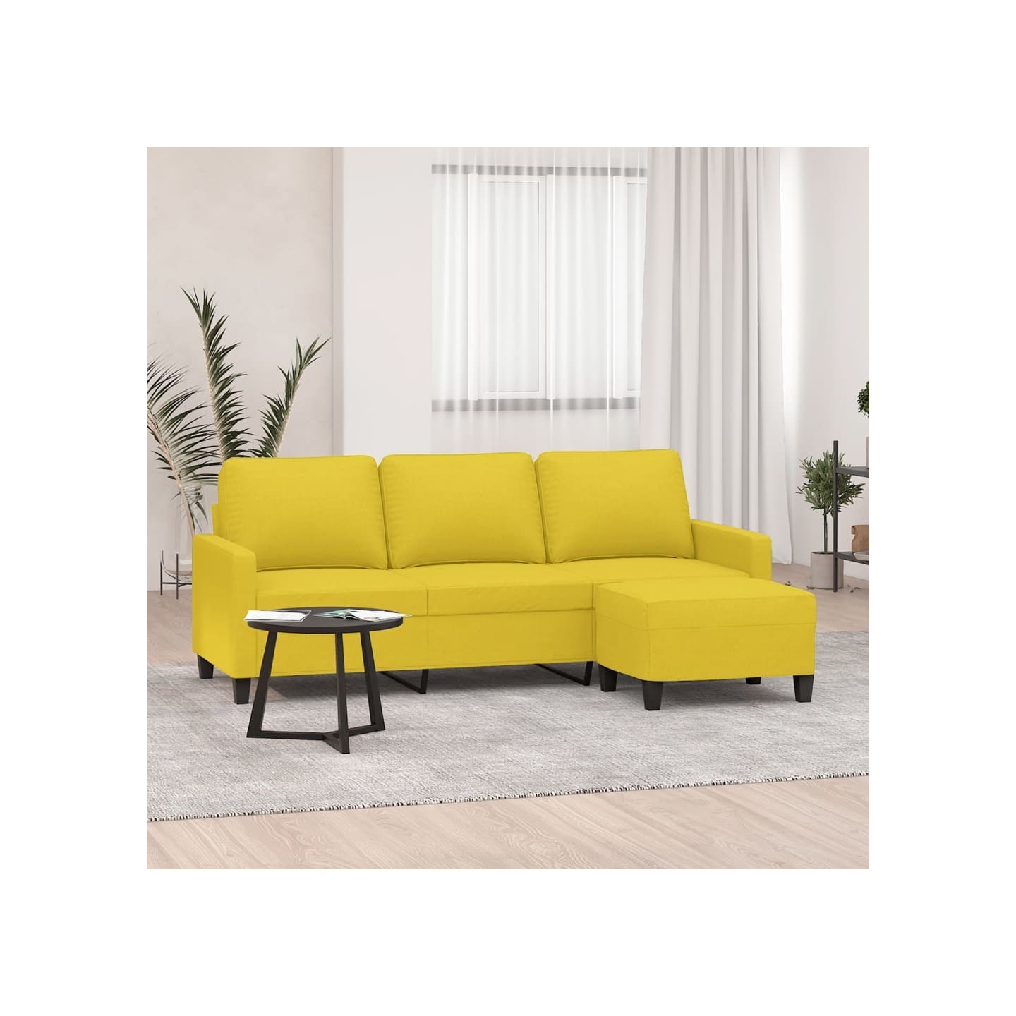 Canapé à 3 places avec repose-pieds Jaune clair 180 cm Tissu