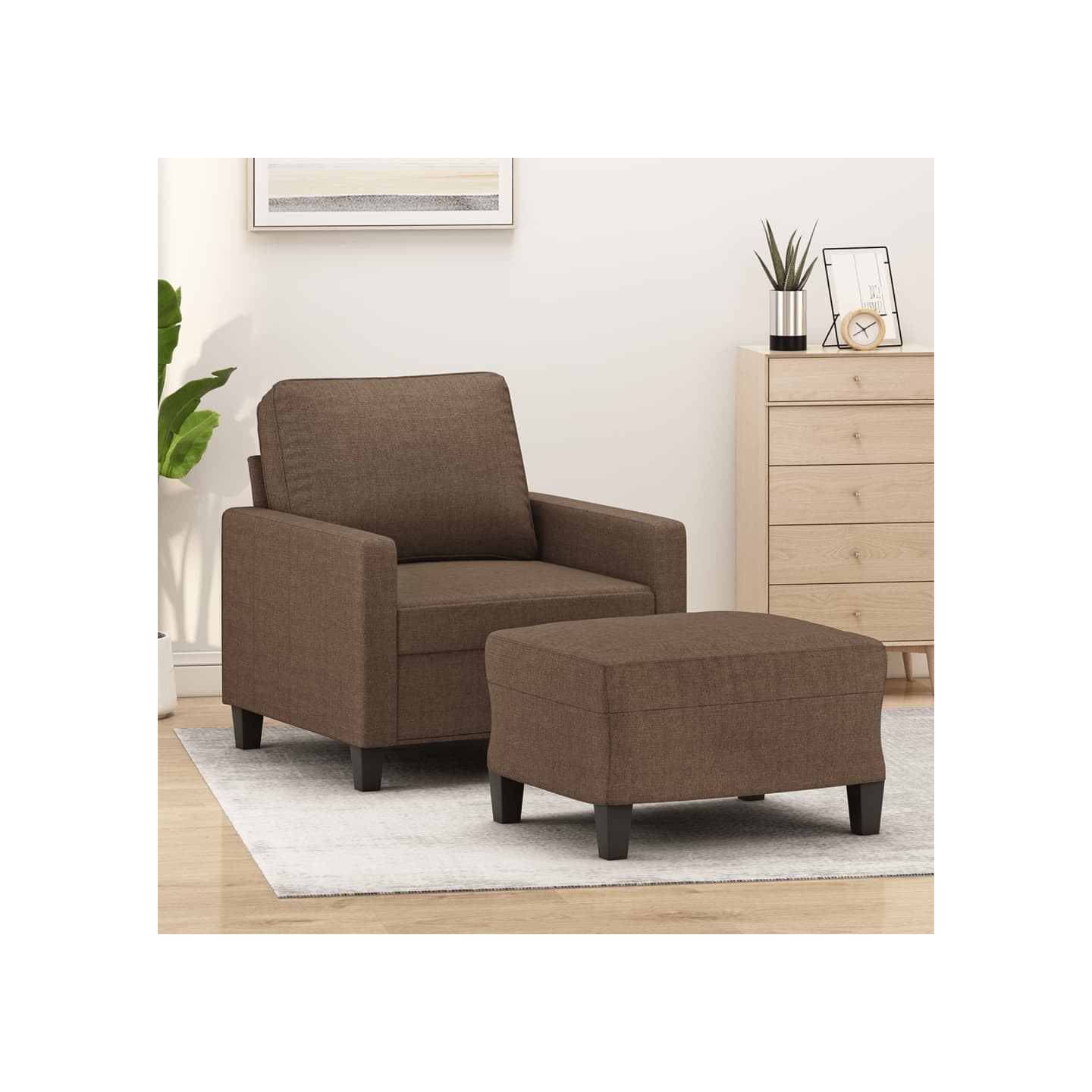 Fauteuil avec repose-pied Marron 60 cm Tissu