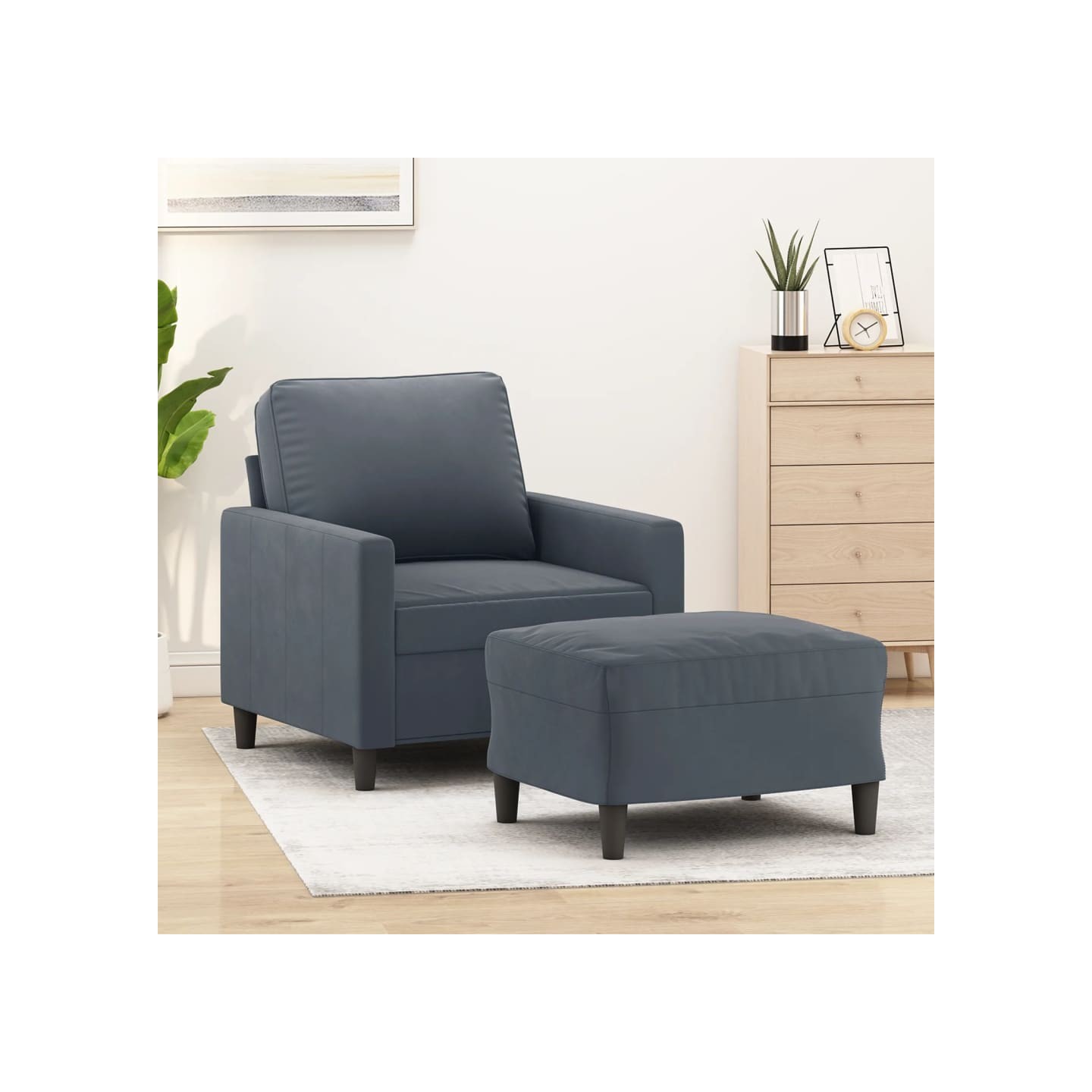 Fauteuil avec repose-pied Gris foncé 60 cm Velours