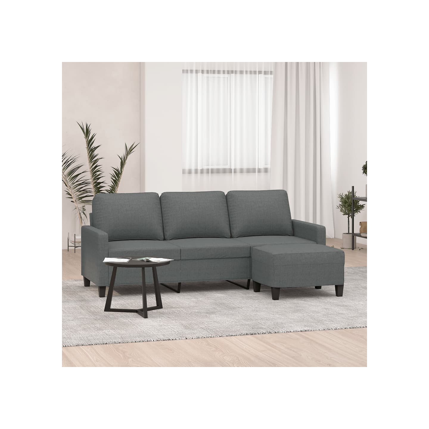Canapé à 3 places avec repose-pieds Gris foncé 180 cm Tissu
