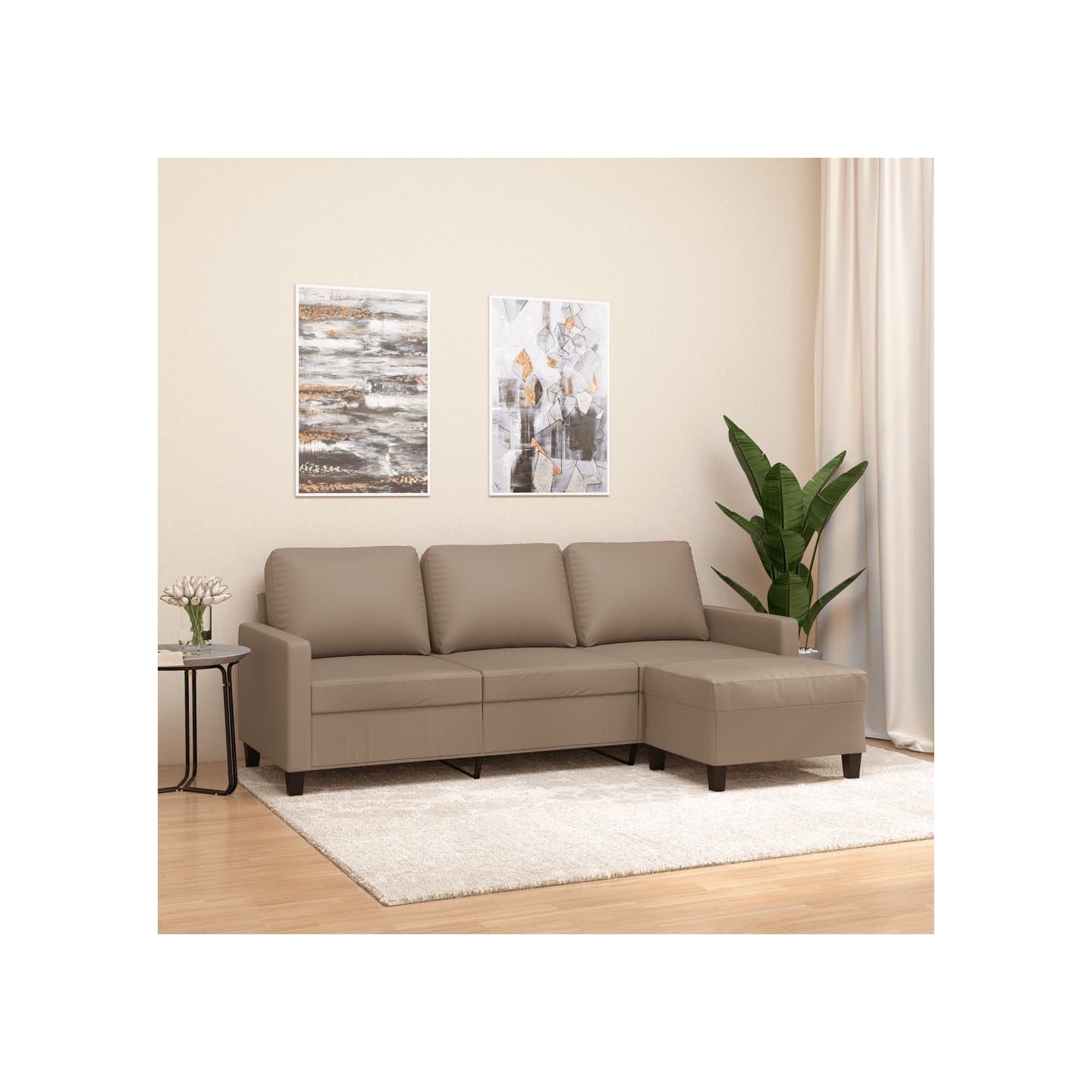 Canapé à 3 places avec repose-pieds Cappuccino 180cm Similicuir