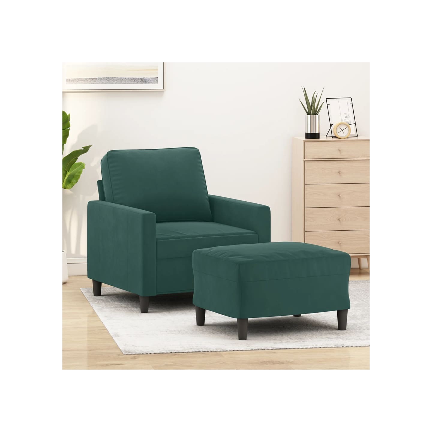 Fauteuil avec repose-pied Vert foncé 60 cm Velours