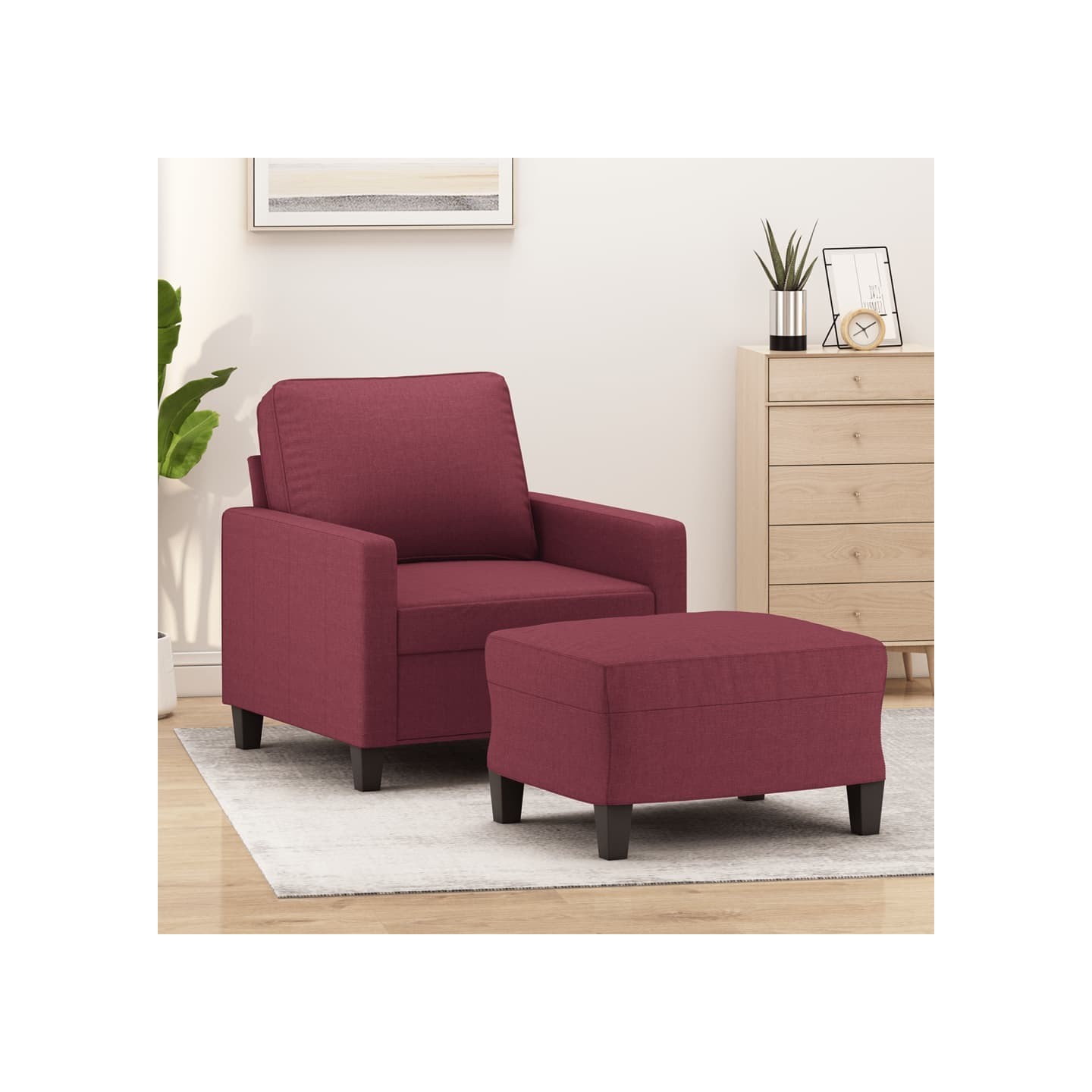 Fauteuil avec repose-pied Rouge bordeaux 60 cm Tissu