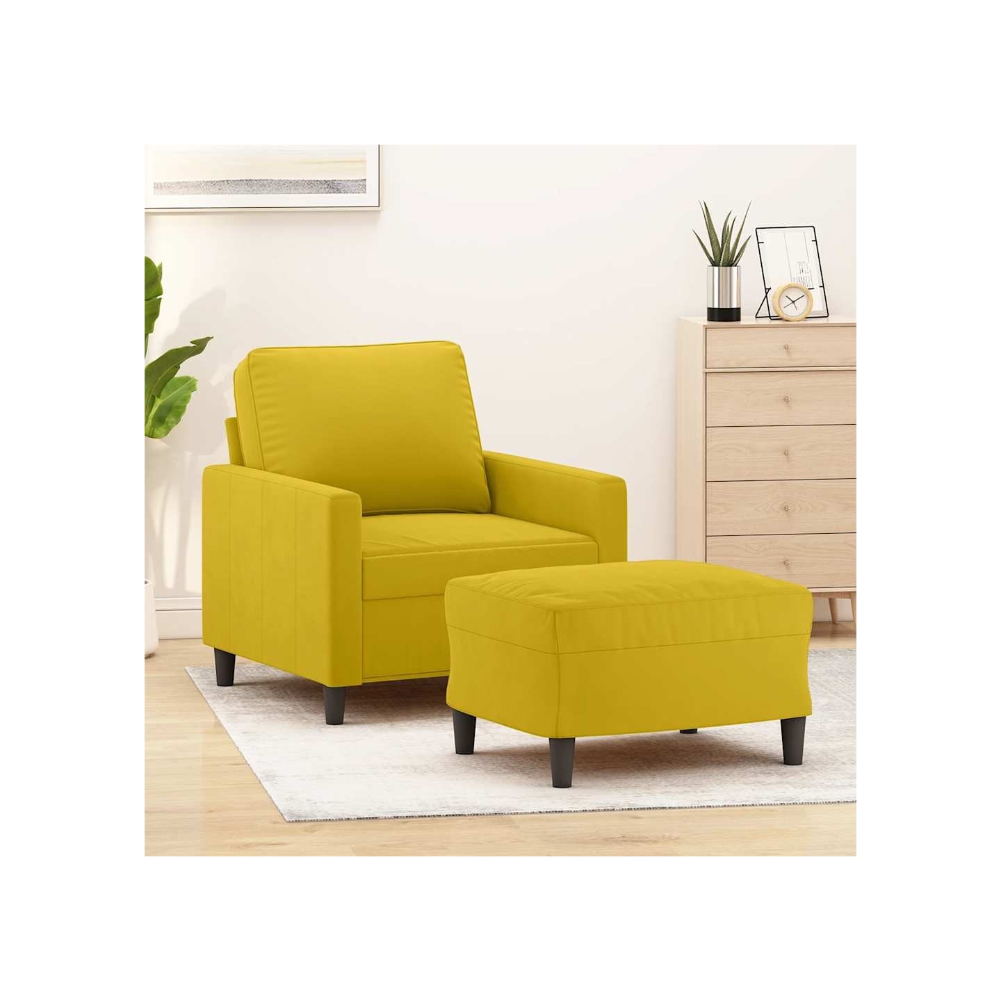 Fauteuil avec repose-pied jaune 60 cm velours