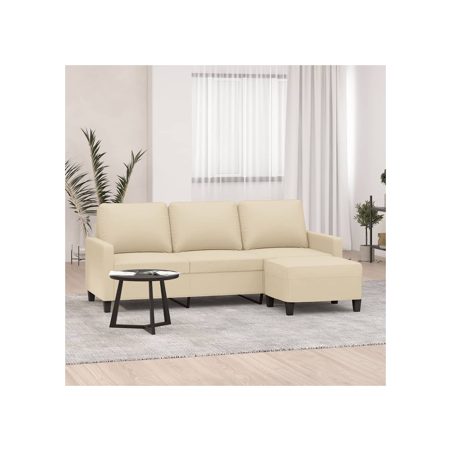 Canapé à 3 places avec repose-pieds Crème 180 cm Tissu