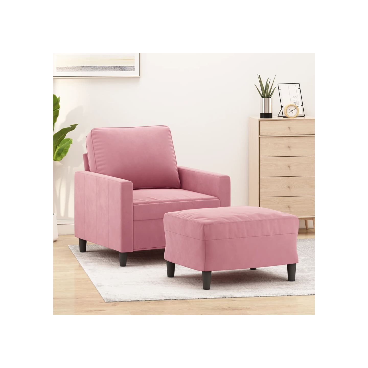Fauteuil avec repose-pied Rose 60 cm Velours