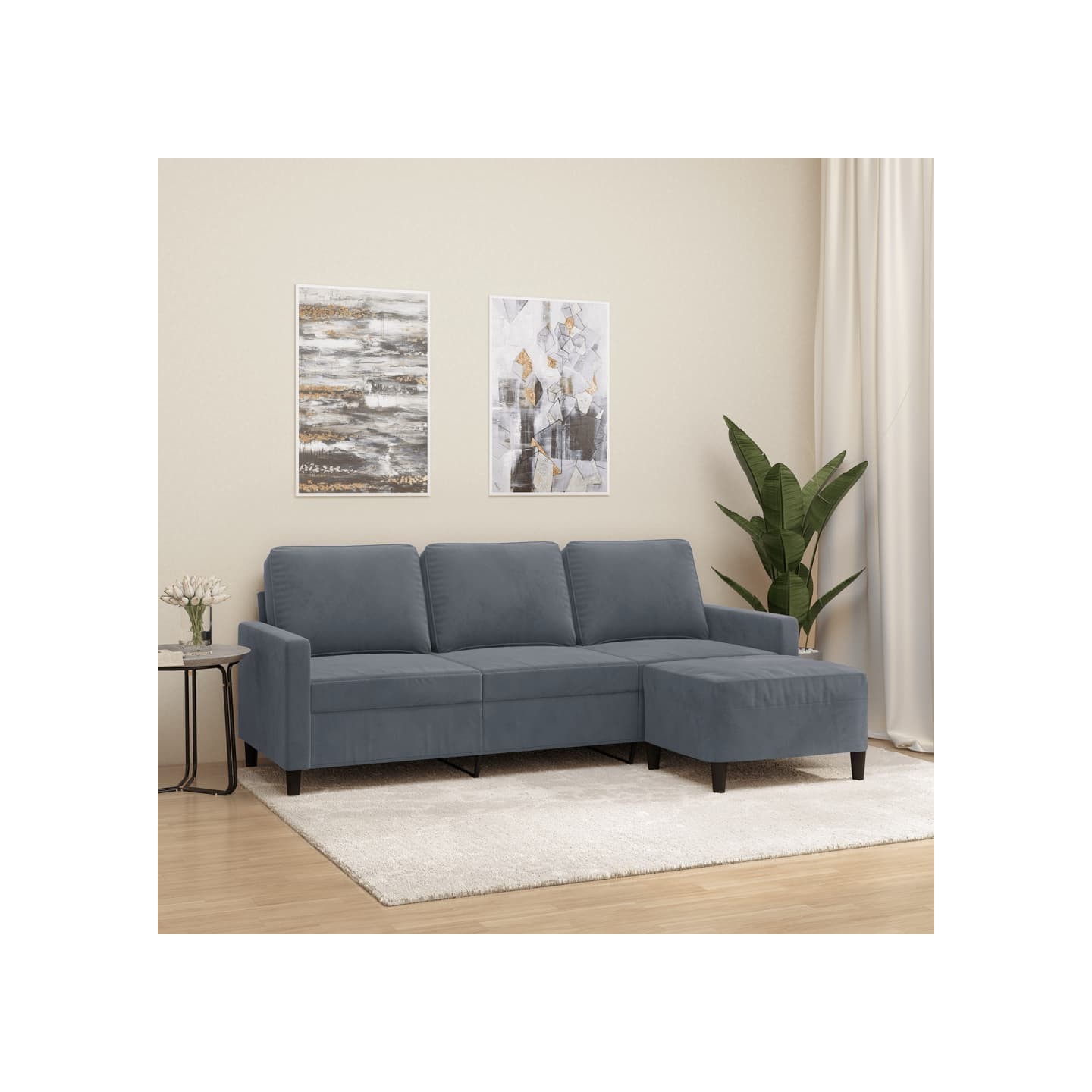 Canapé à 3 places avec repose-pieds Gris foncé 180 cm Velours
