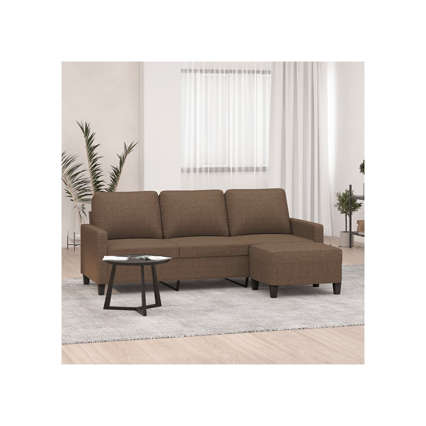 Canapé à 3 places avec repose-pieds Marron 180 cm Tissu