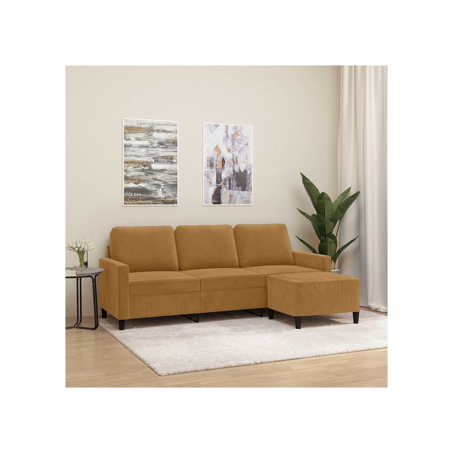 Canapé à 3 places avec repose-pieds Marron 180 cm Velours
