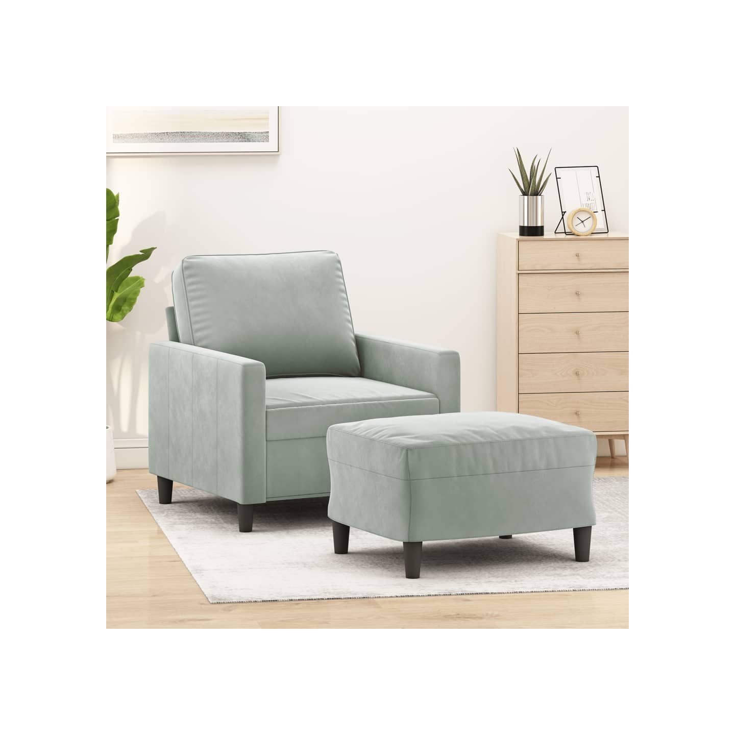 Fauteuil avec repose-pied Gris clair 60 cm Velours