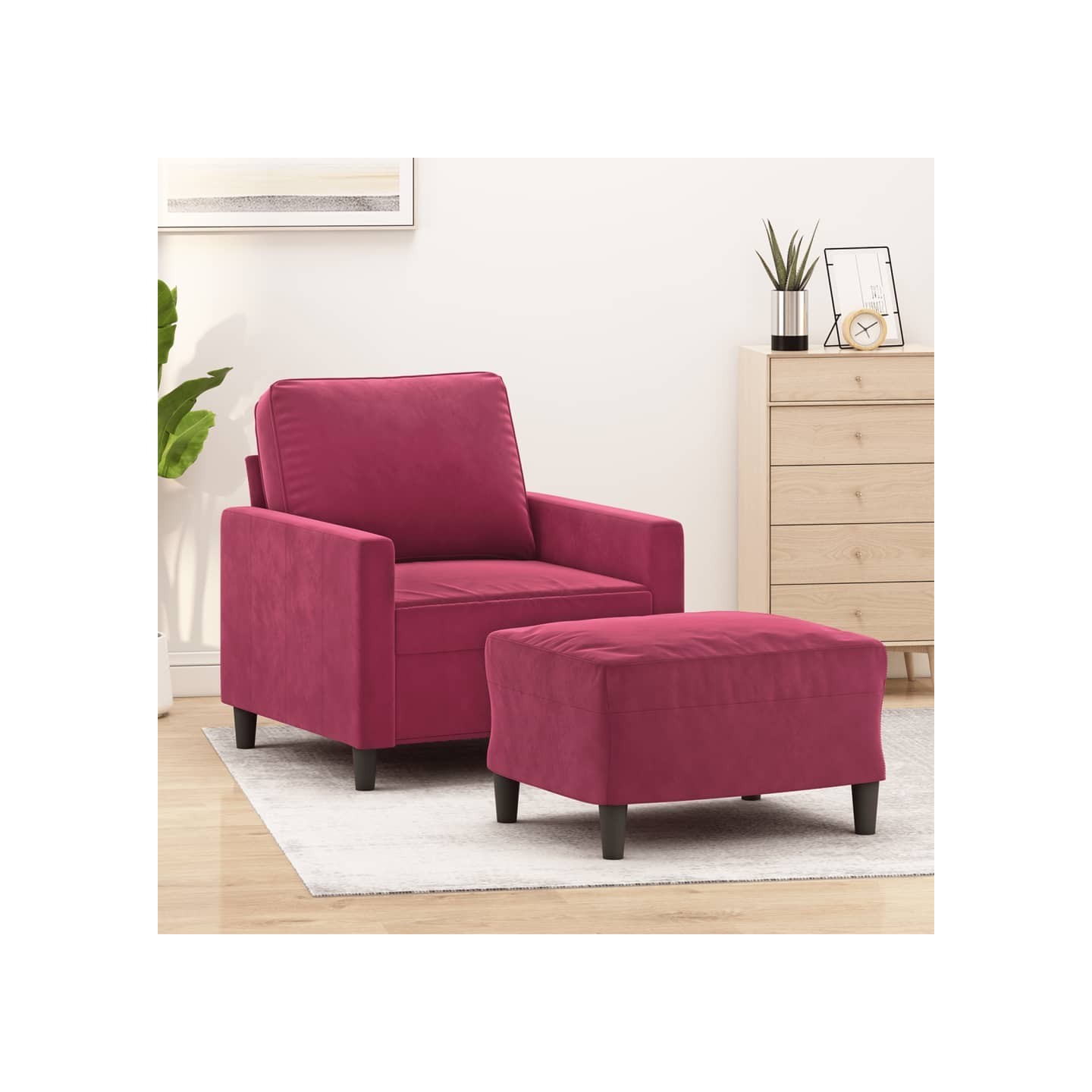 Fauteuil avec repose-pied Rouge bordeaux 60 cm Velours