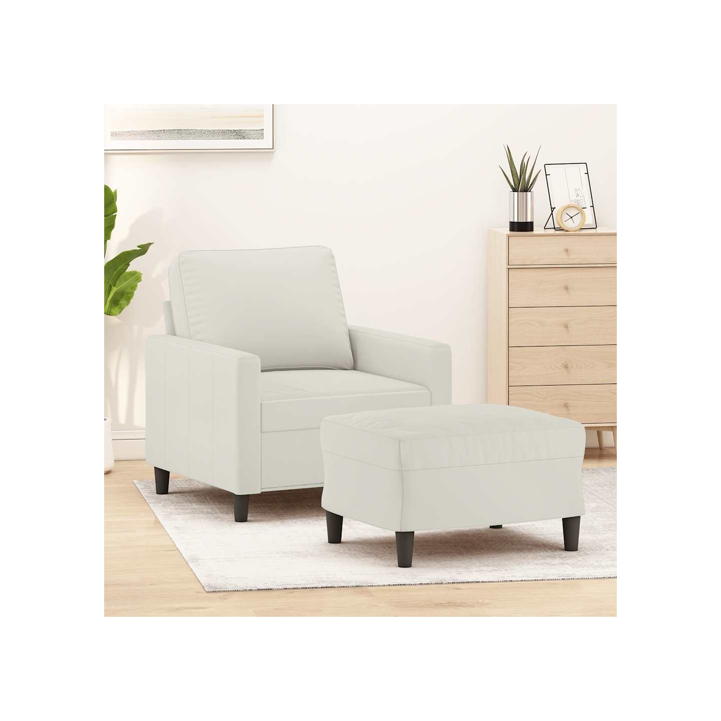 Fauteuil avec repose-pied Crème 60 cm Velours