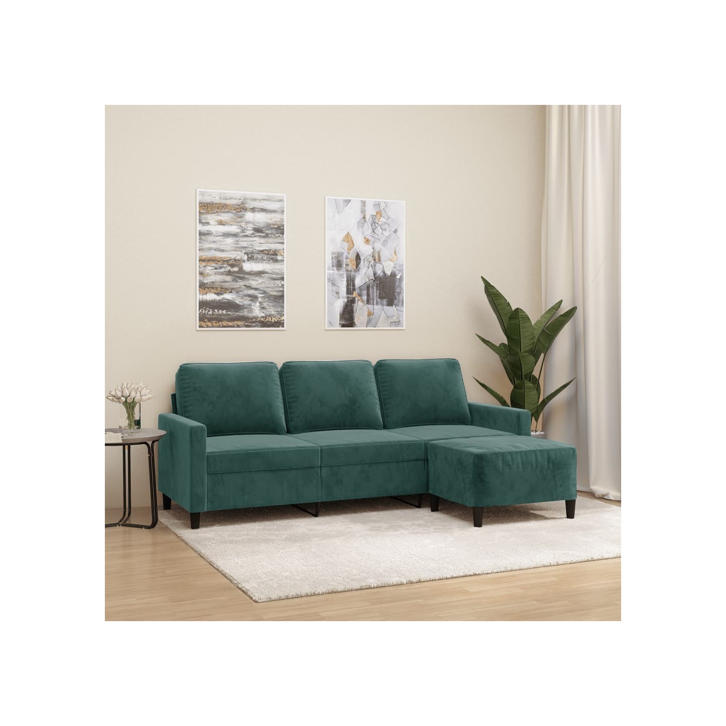 Canapé à 3 places avec repose-pieds Vert foncé 180 cm Velours