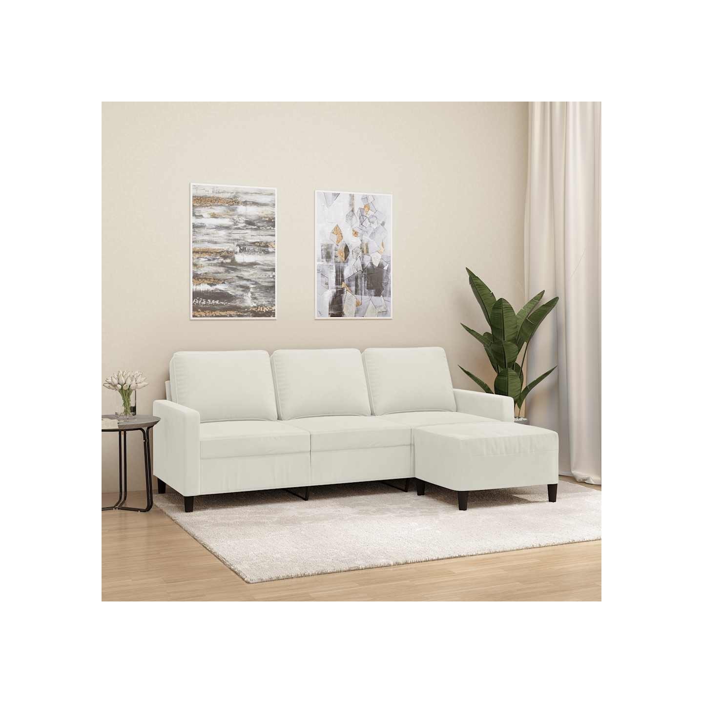 Canapé à 3 places avec repose-pieds Crème 180 cm Velours