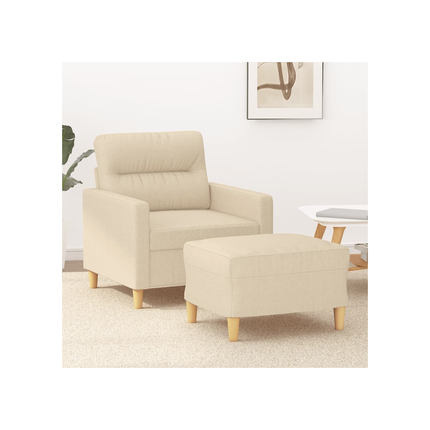 Fauteuil avec repose-pied Crème 60 cm Tissu