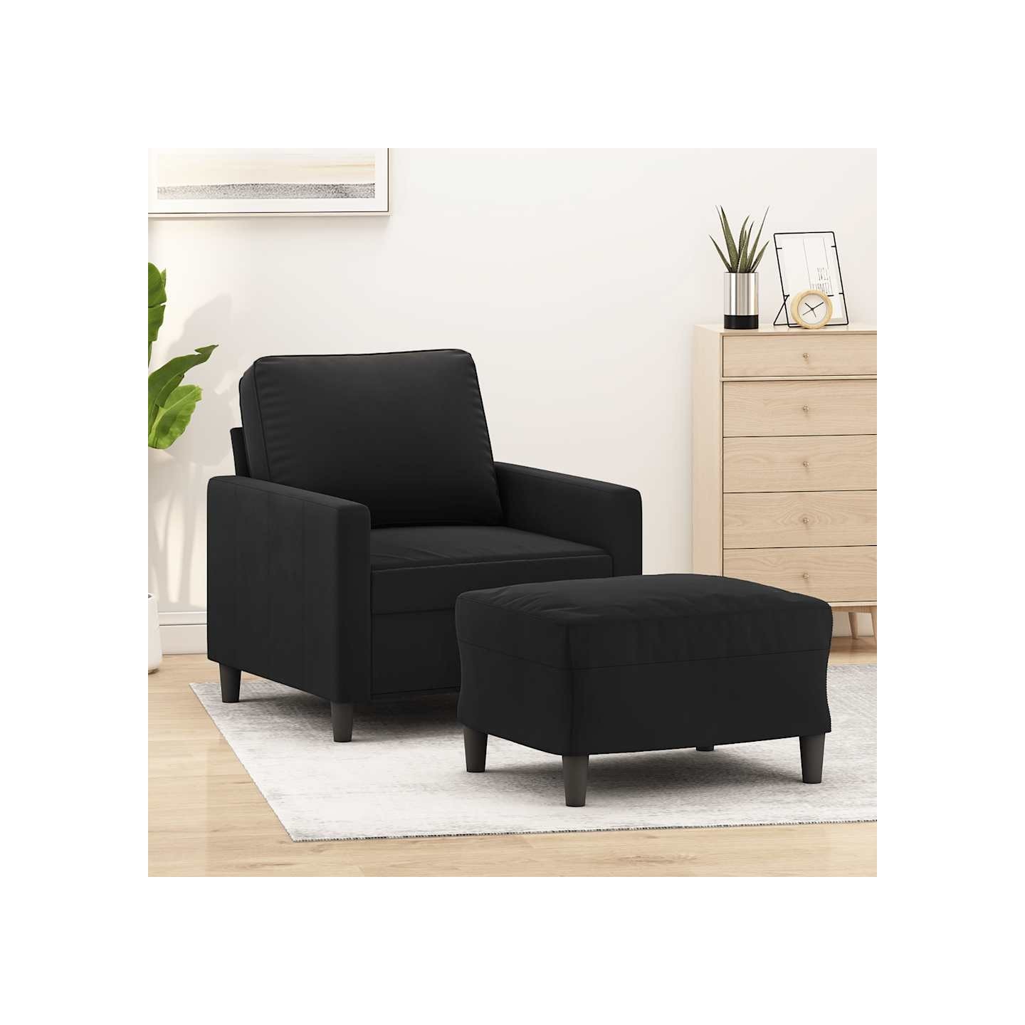 Fauteuil avec repose-pied Noir 60 cm Velours