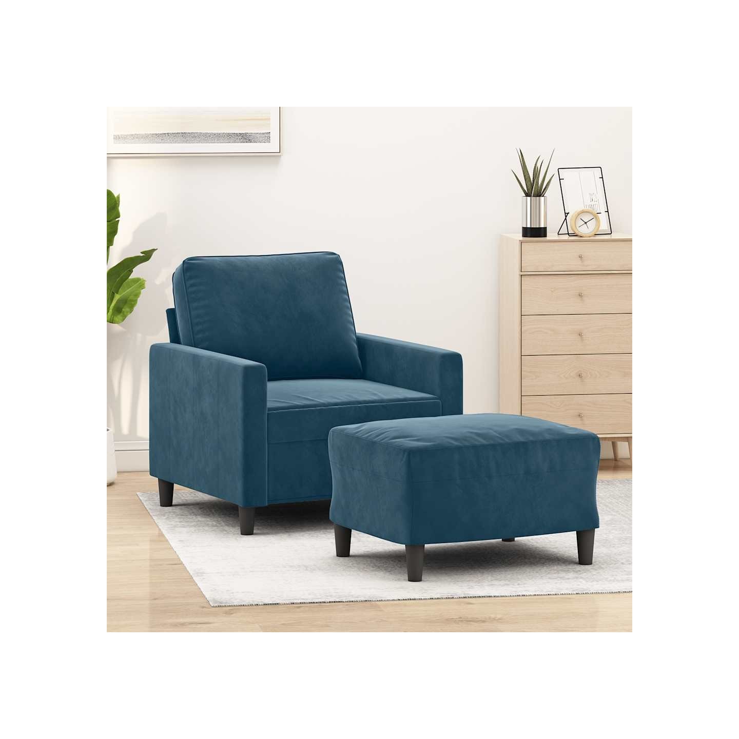 Fauteuil avec repose-pied Bleu 60 cm Velours