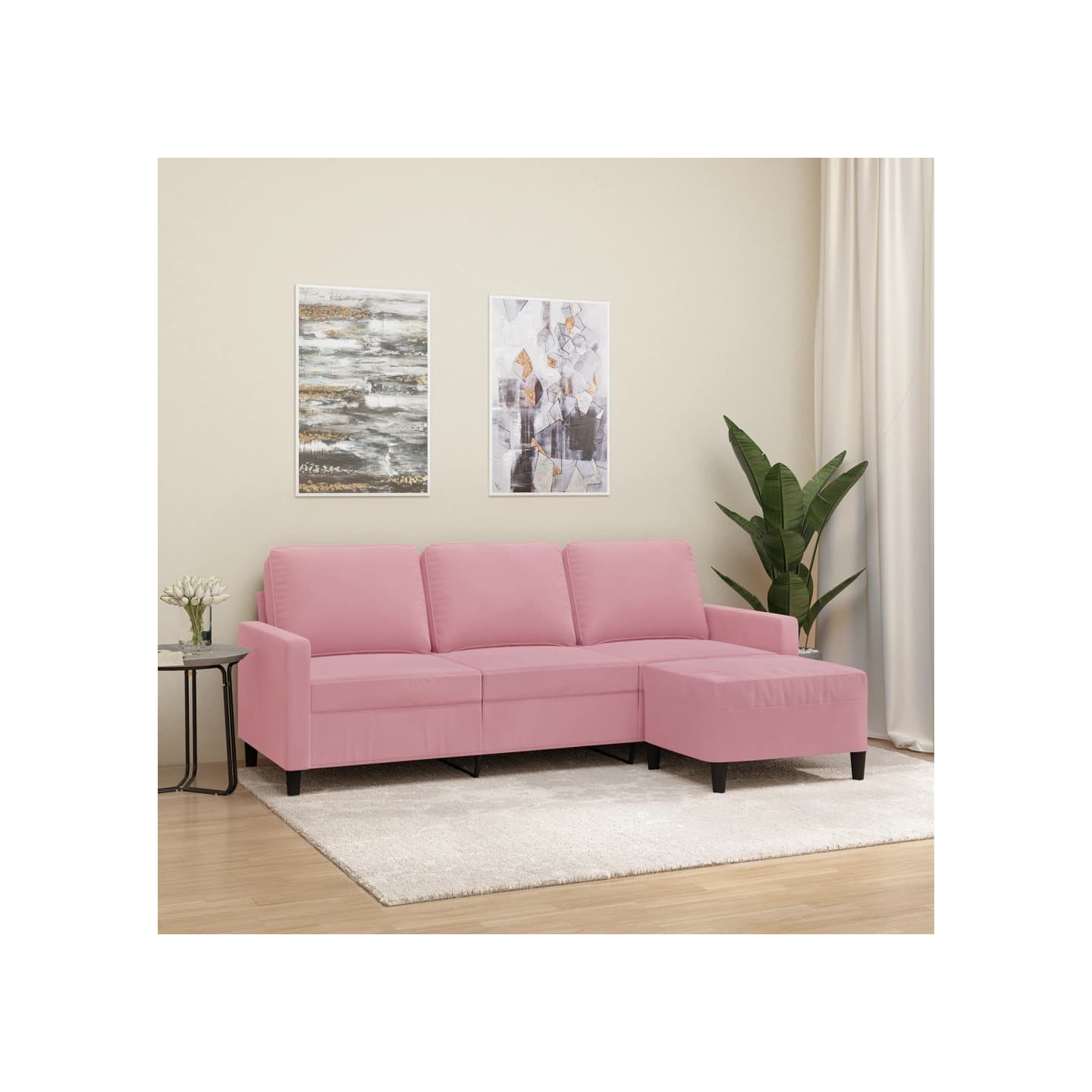 Canapé à 3 places avec repose-pieds Rose 180 cm Velours