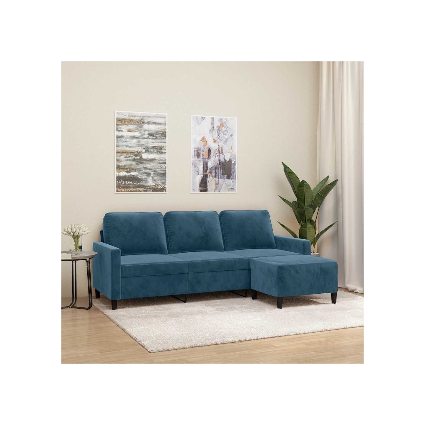 Canapé à 3 places avec repose-pieds Bleu 180 cm Velours