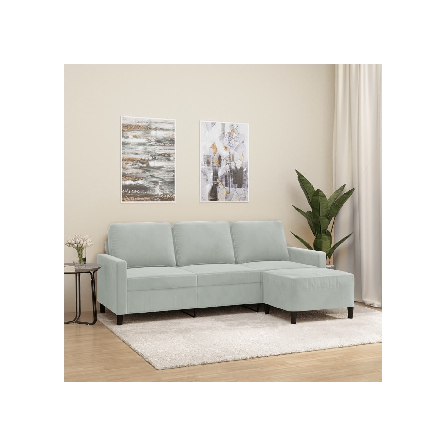 Canapé à 3 places avec repose-pieds Gris clair 180 cm Velours