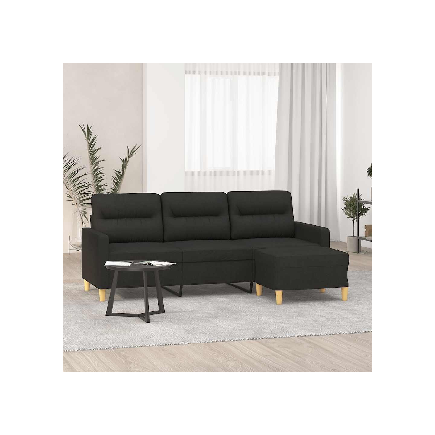 Canapé à 3 places avec repose-pieds Noir 180 cm Tissu
