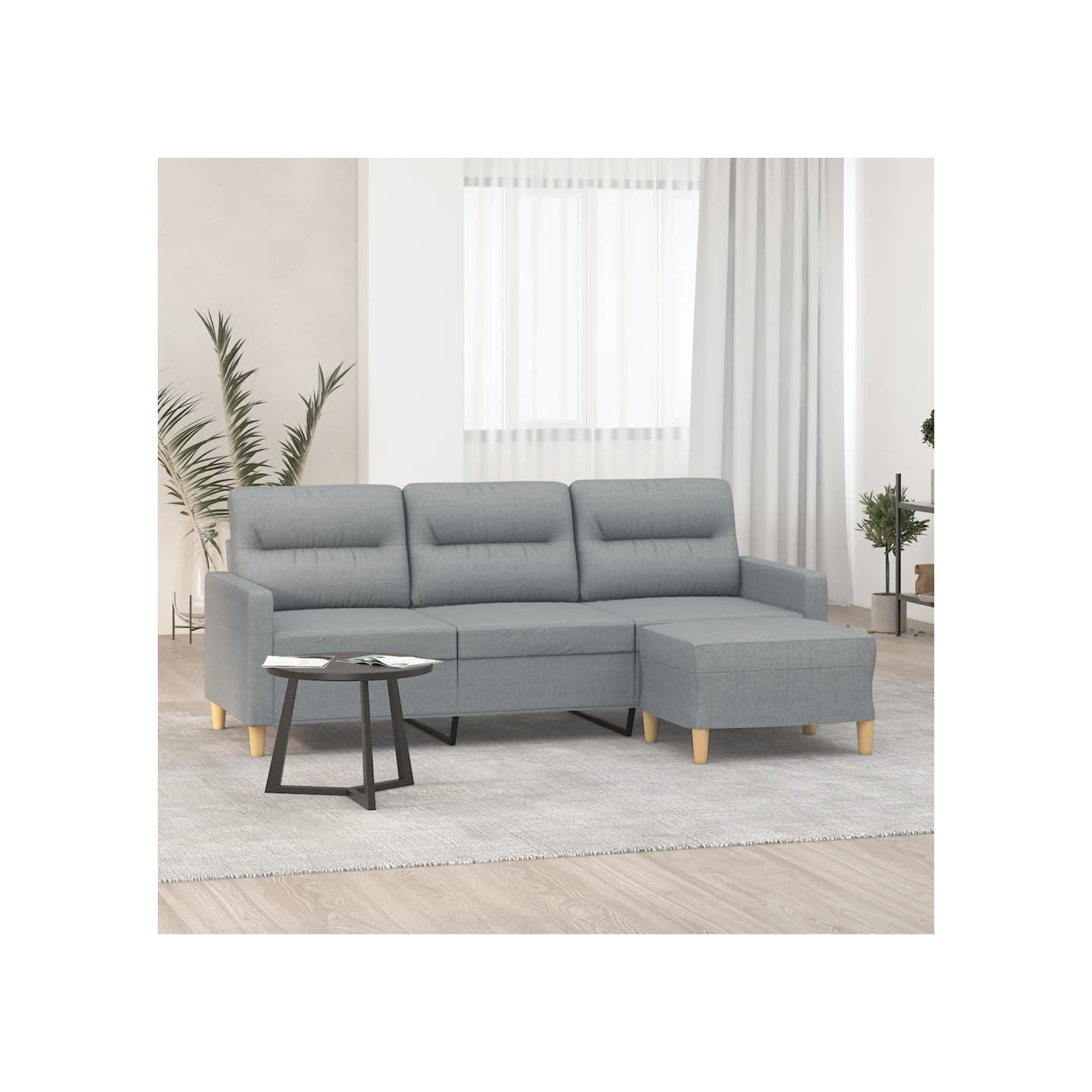 Canapé à 3 places avec repose-pieds Gris clair 180 cm Tissu