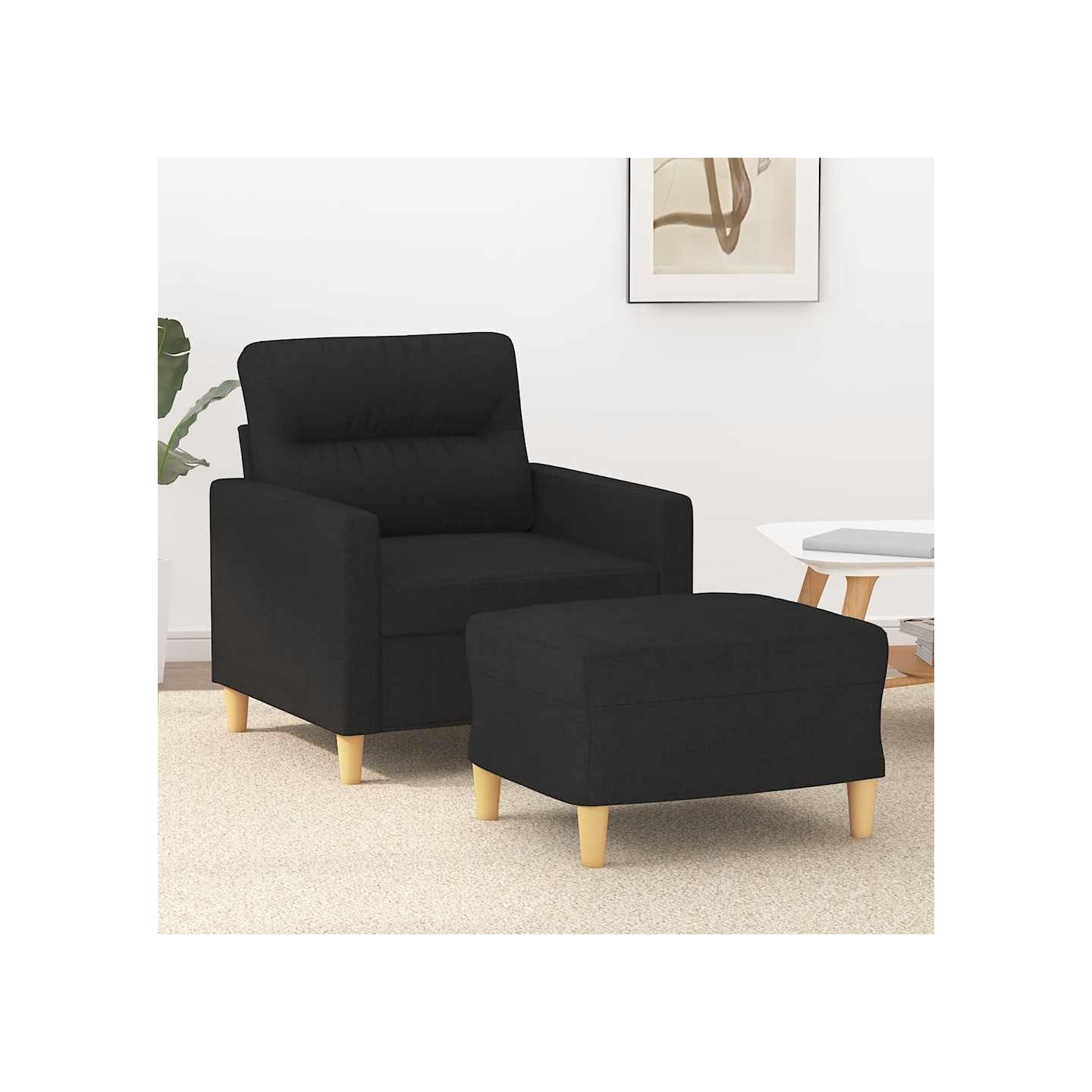 Fauteuil avec repose-pied Noir 60 cm Tissu