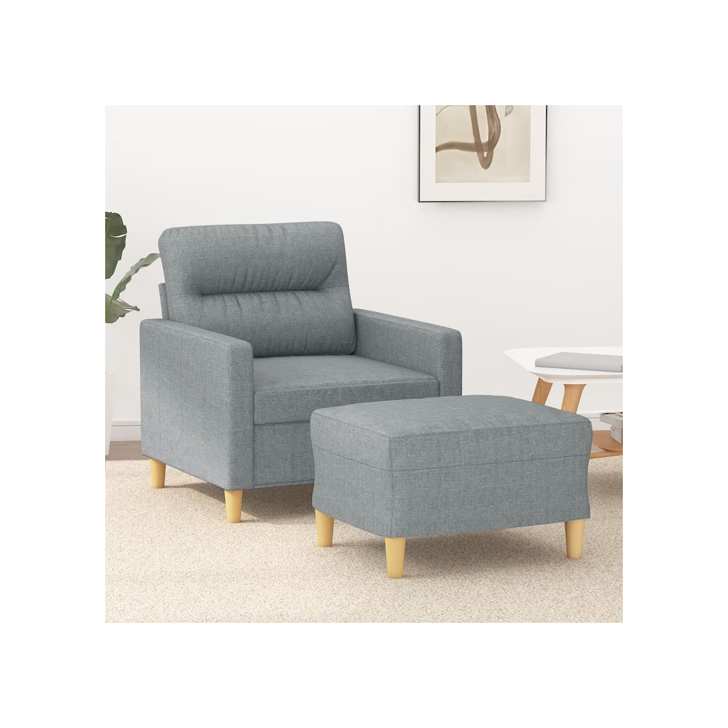 Fauteuil avec repose-pied Gris clair 60 cm Tissu