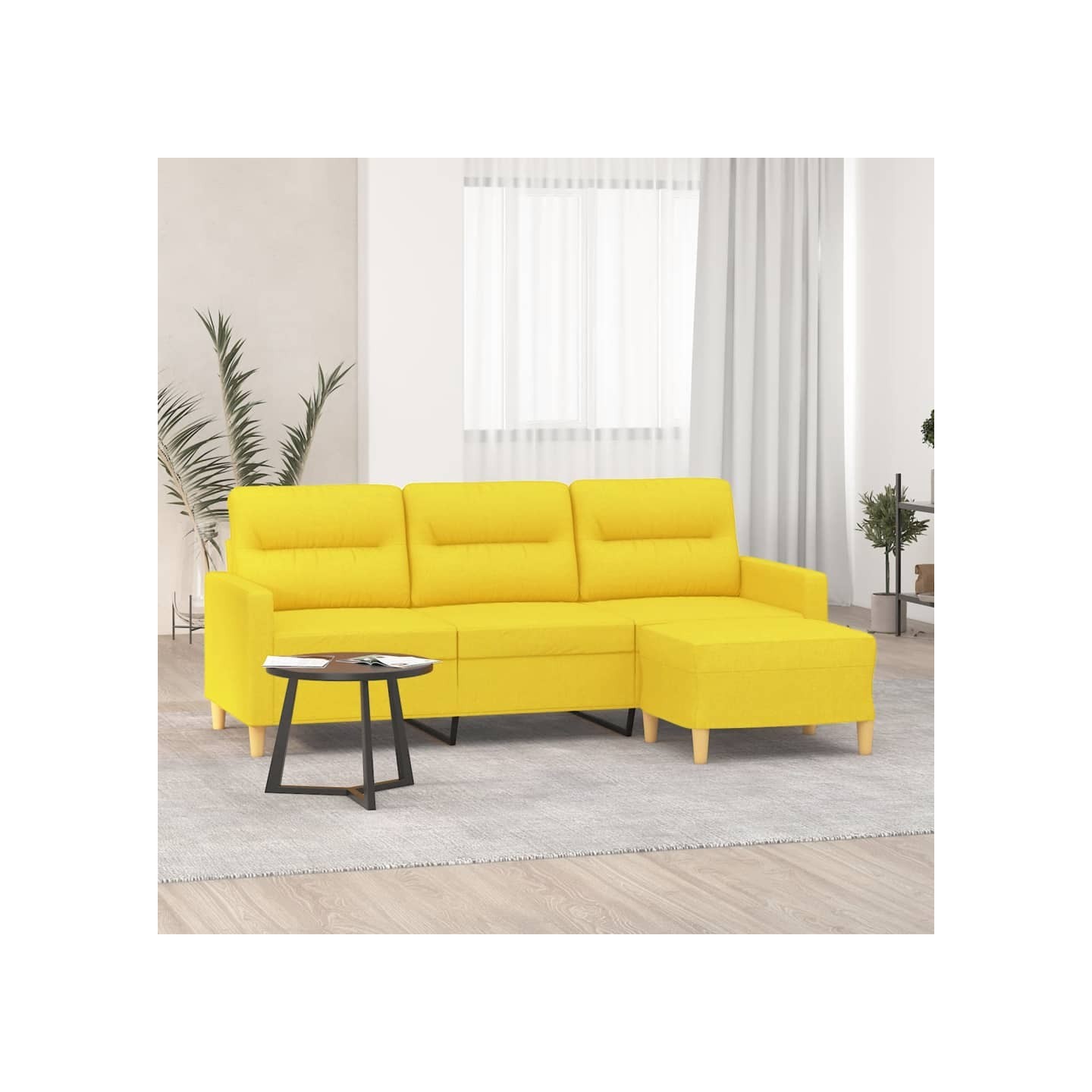Canapé à 3 places avec repose-pieds Jaune clair 180 cm Tissu