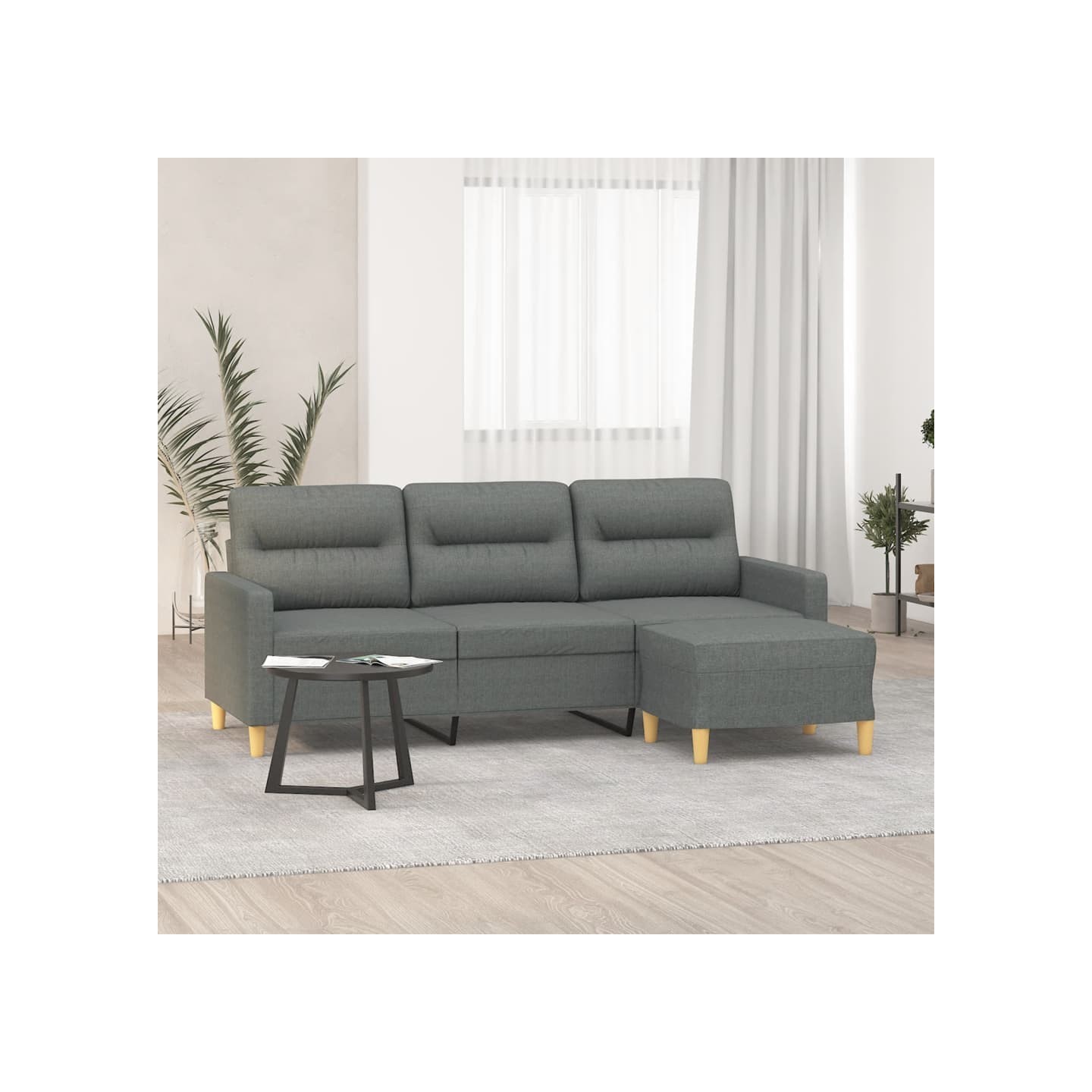 Canapé à 3 places avec repose-pieds Gris foncé 180 cm Tissu