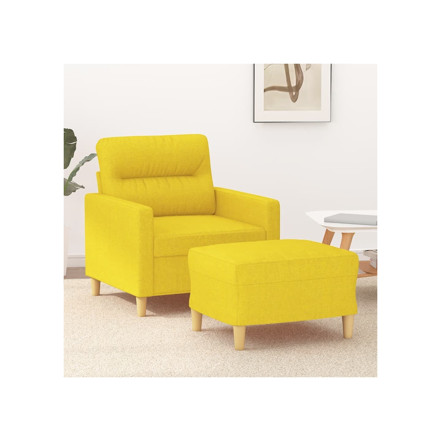 Fauteuil avec repose-pied Jaune clair 60 cm Tissu