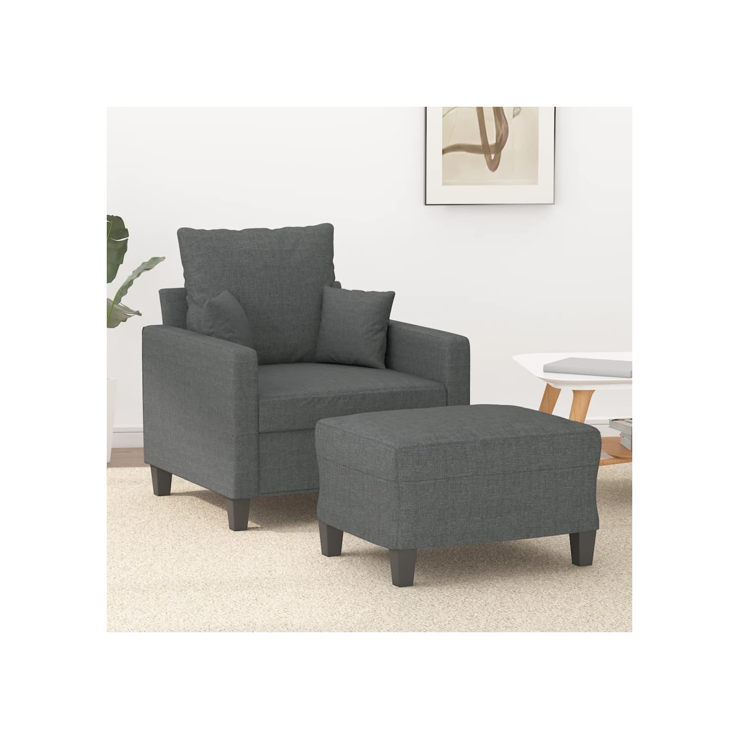 Fauteuil avec repose-pied Gris foncé 60 cm Tissu