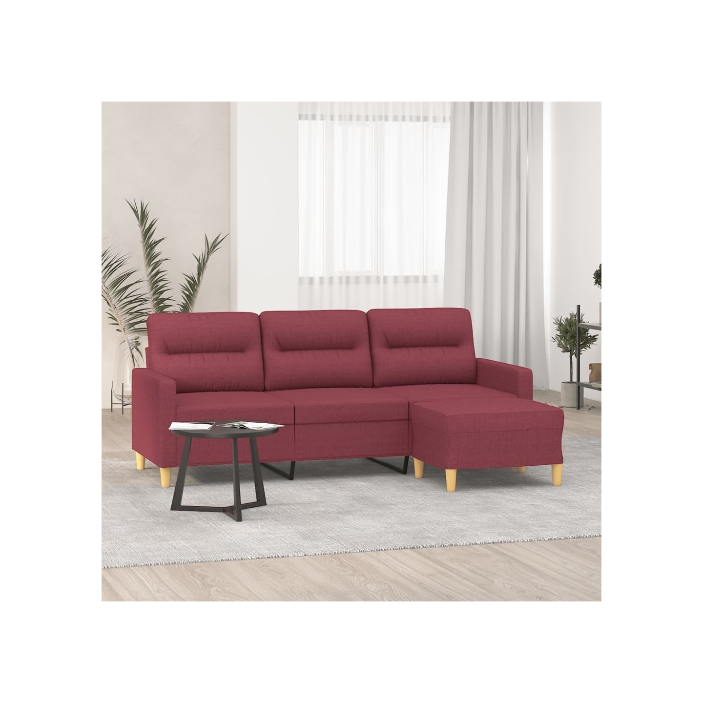 Canapé à 3 places avec repose-pieds Rouge bordeaux 180 cm Tissu