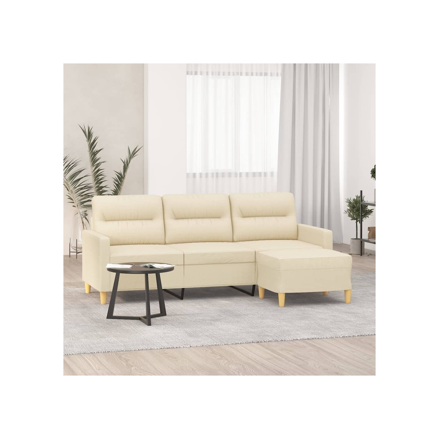 Canapé à 3 places avec repose-pieds Crème 180 cm Tissu