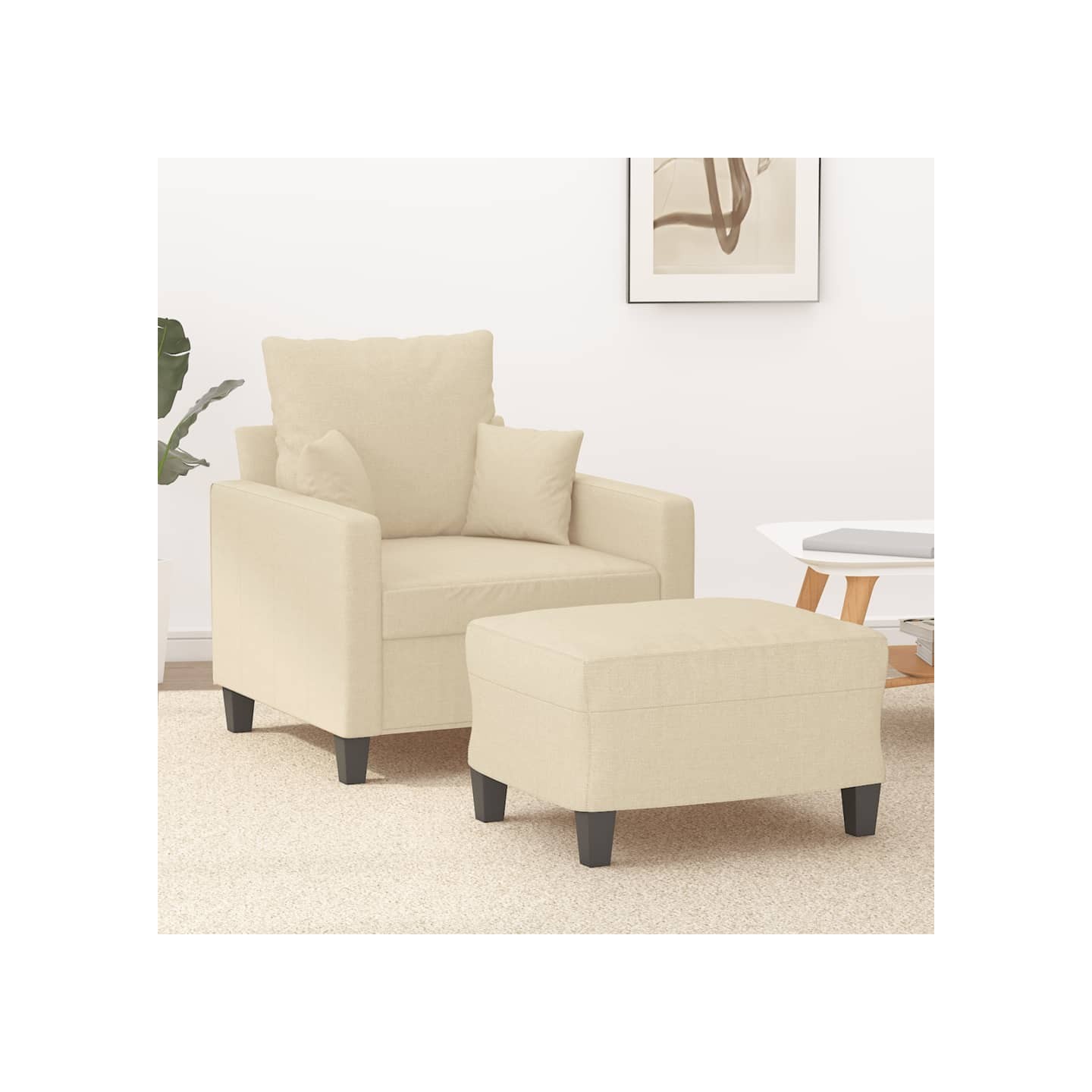 Fauteuil avec repose-pied Crème 60 cm Tissu