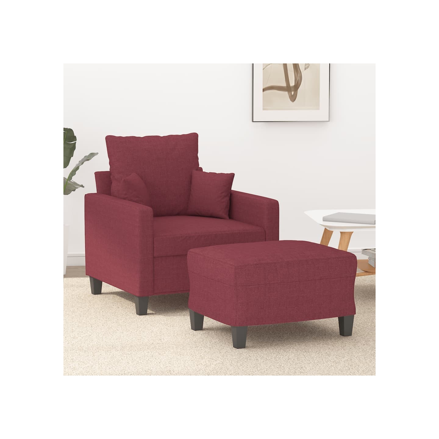Fauteuil avec repose-pied Rouge bordeaux 60 cm Tissu