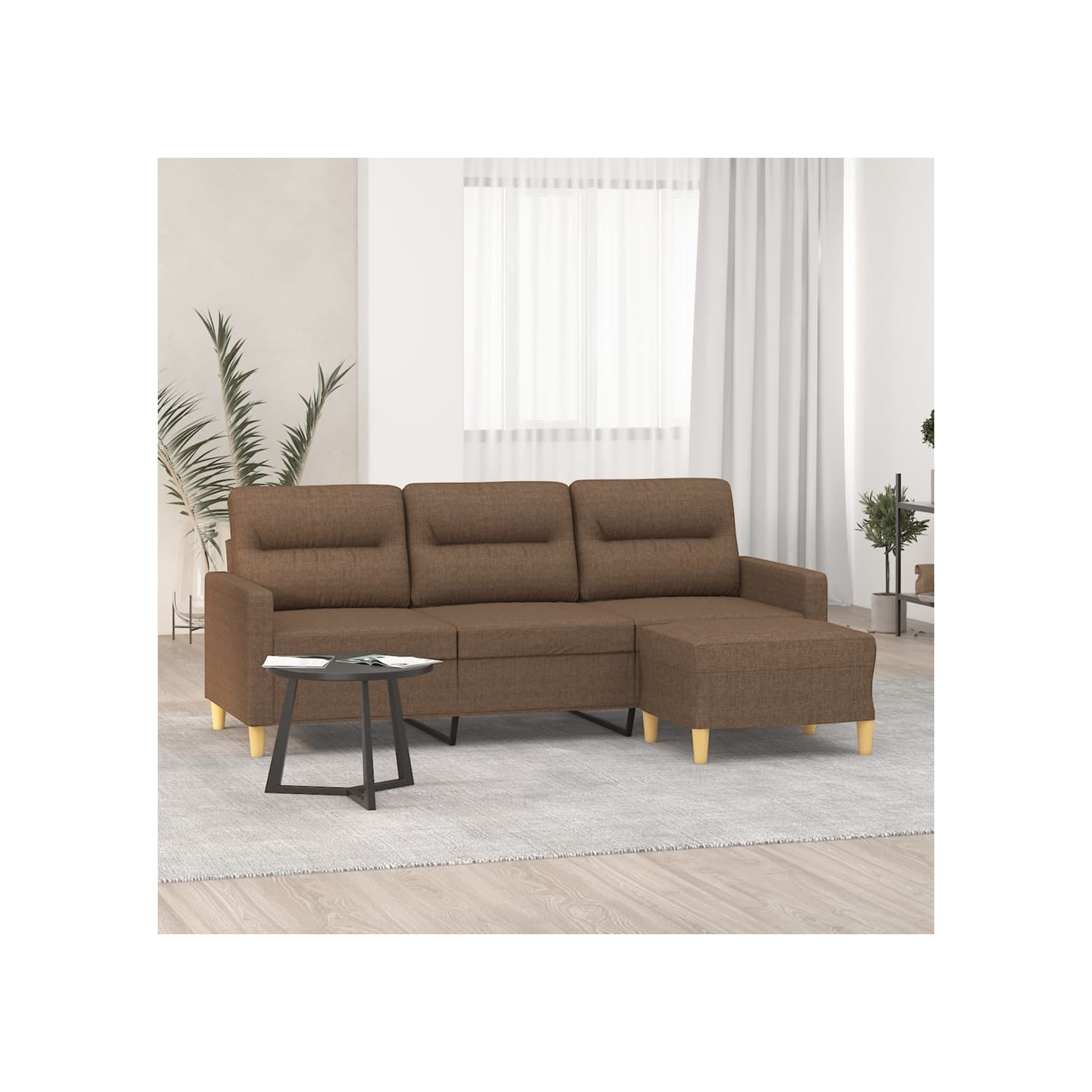 Canapé à 3 places avec repose-pieds Marron 180 cm Tissu