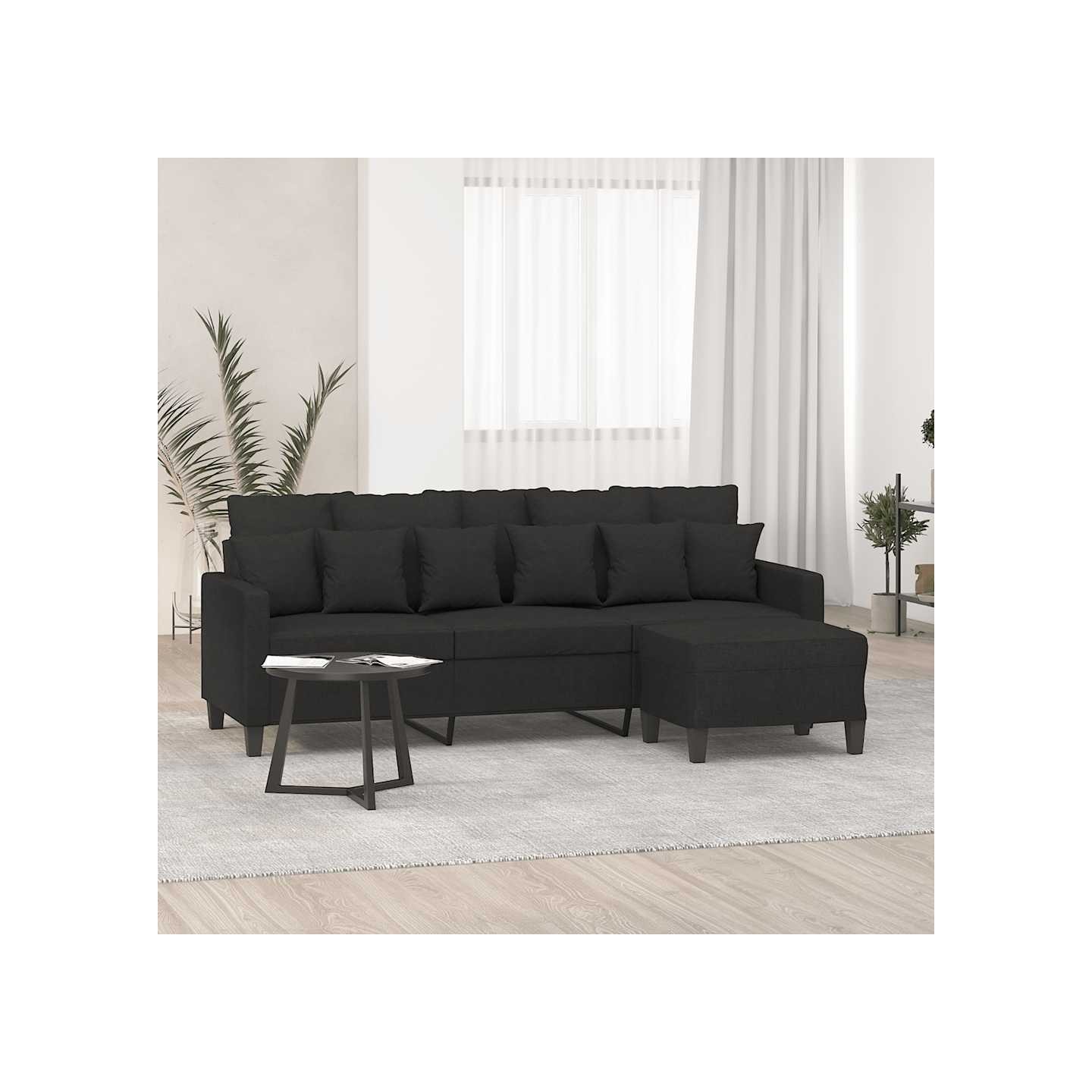 Canapé à 3 places avec repose-pieds Noir 180 cm Tissu