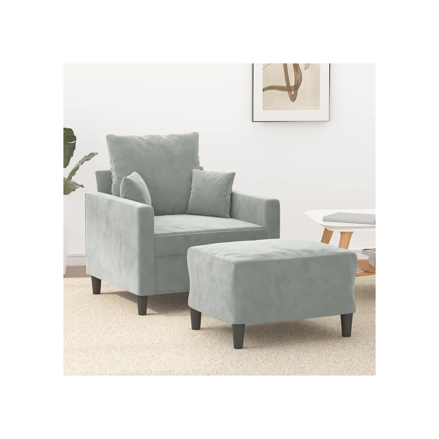 Fauteuil avec repose-pied Gris clair 60 cm Velours