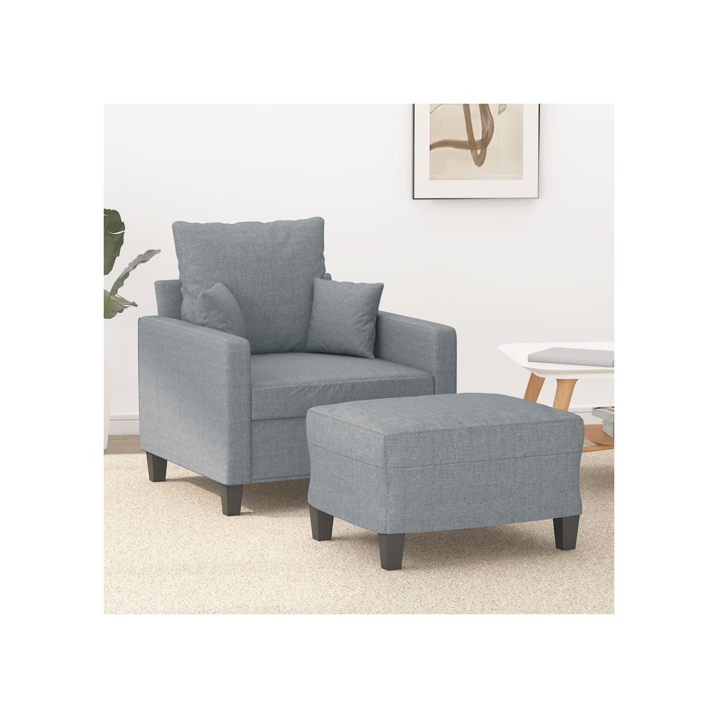Fauteuil avec repose-pied Gris clair 60 cm Tissu
