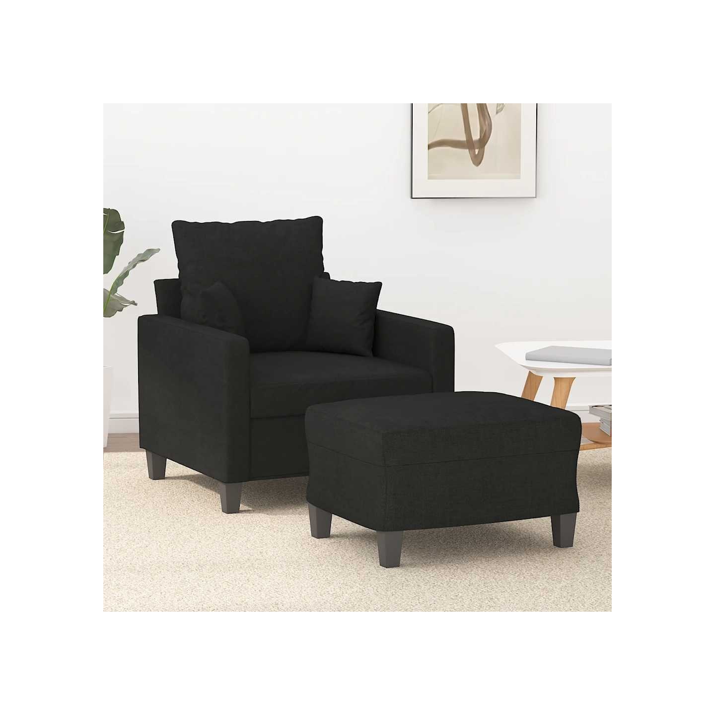 Fauteuil avec repose-pied Noir 60 cm Tissu