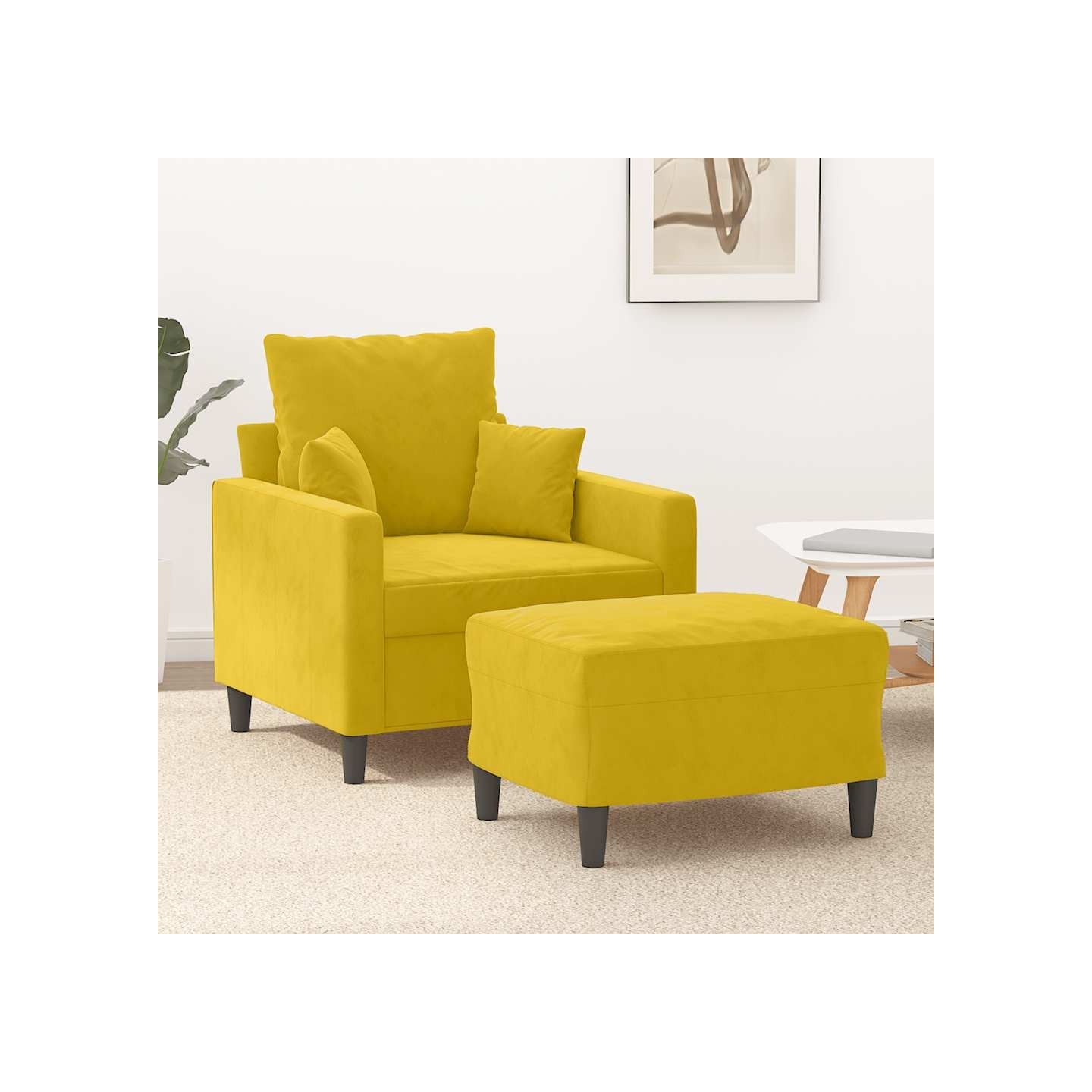 Fauteuil avec repose-pied jaune 60 cm velours