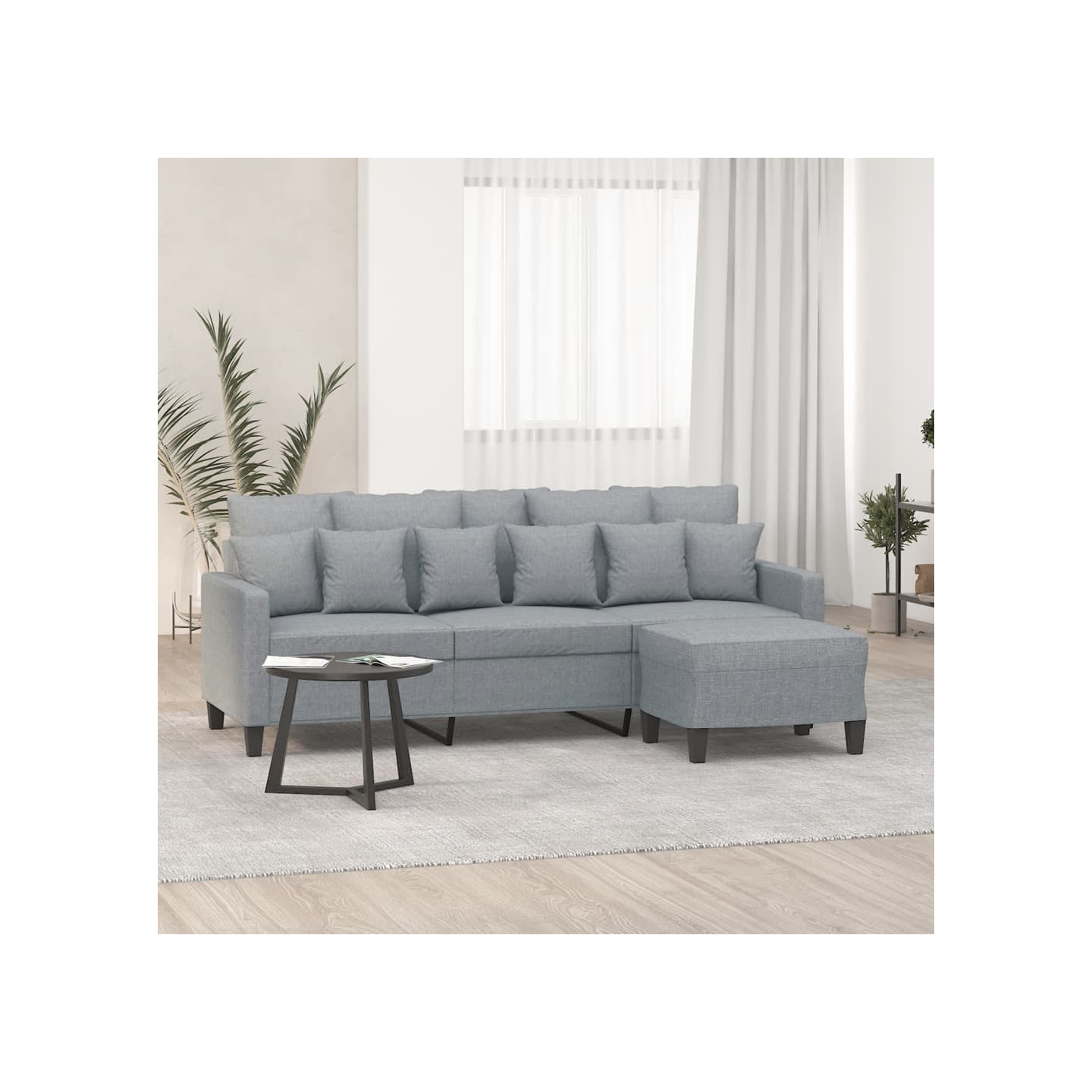 Canapé à 3 places avec repose-pieds Gris clair 180 cm Tissu