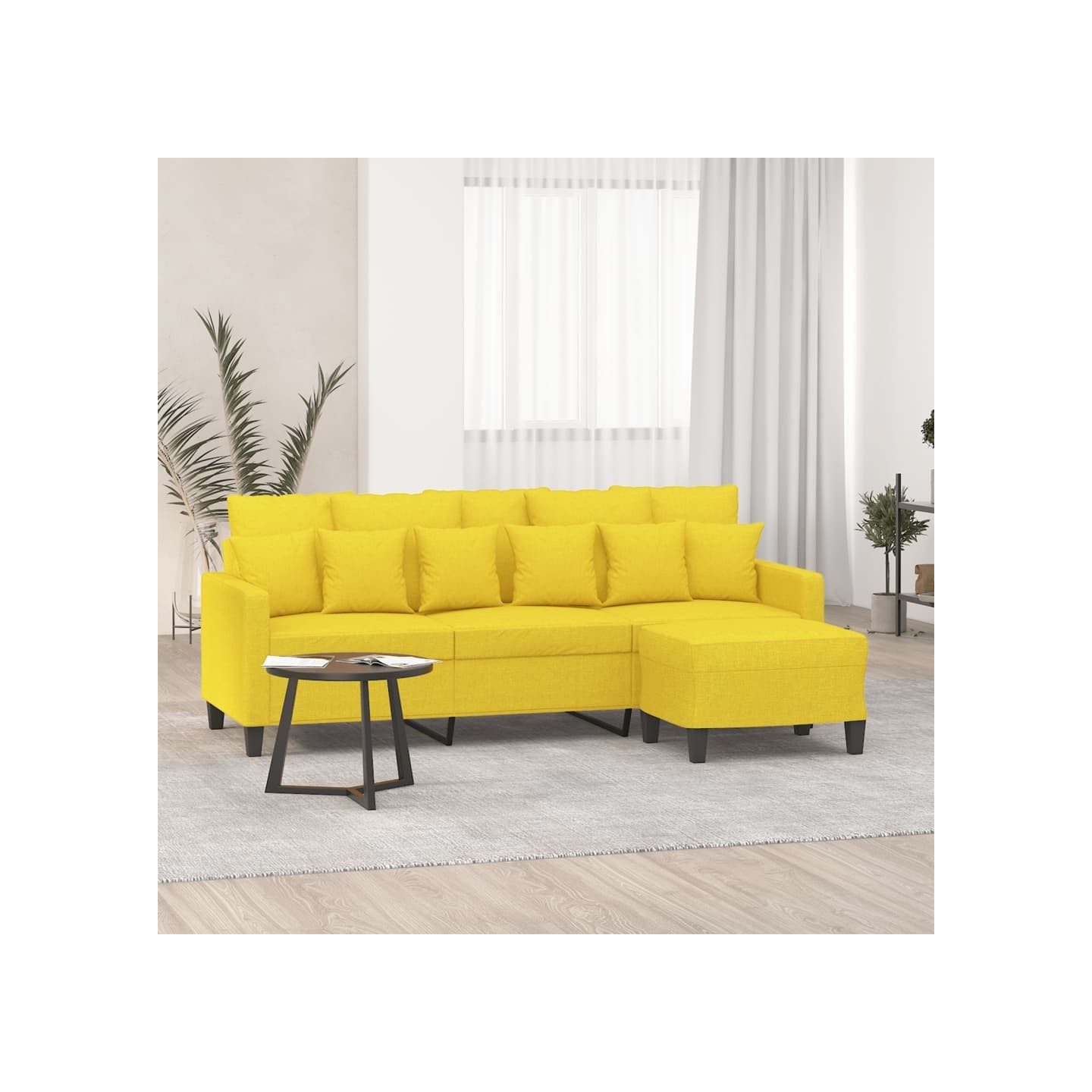 Canapé à 3 places avec repose-pieds Jaune clair 180 cm Tissu