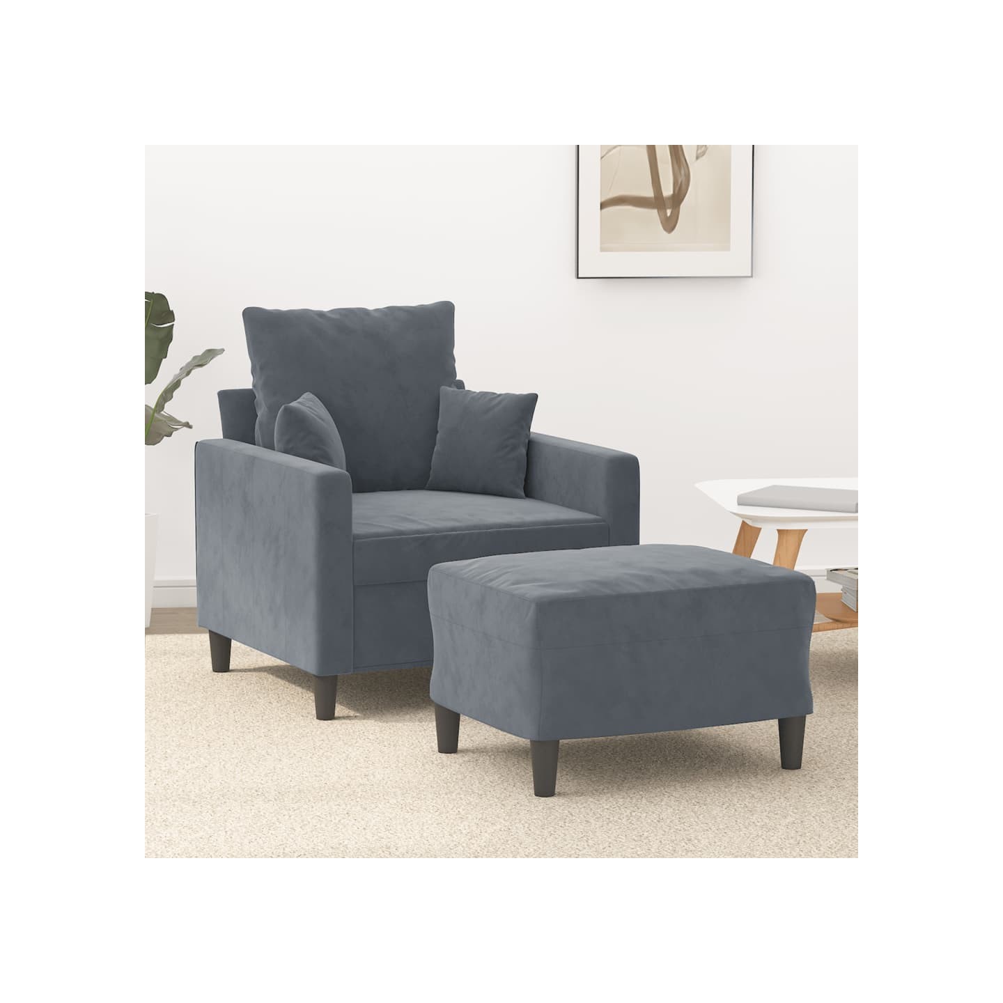 Fauteuil avec repose-pied Gris foncé 60 cm Velours