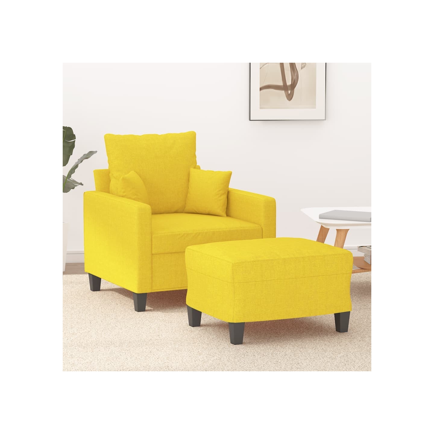 Fauteuil avec repose-pied Jaune clair 60 cm Tissu