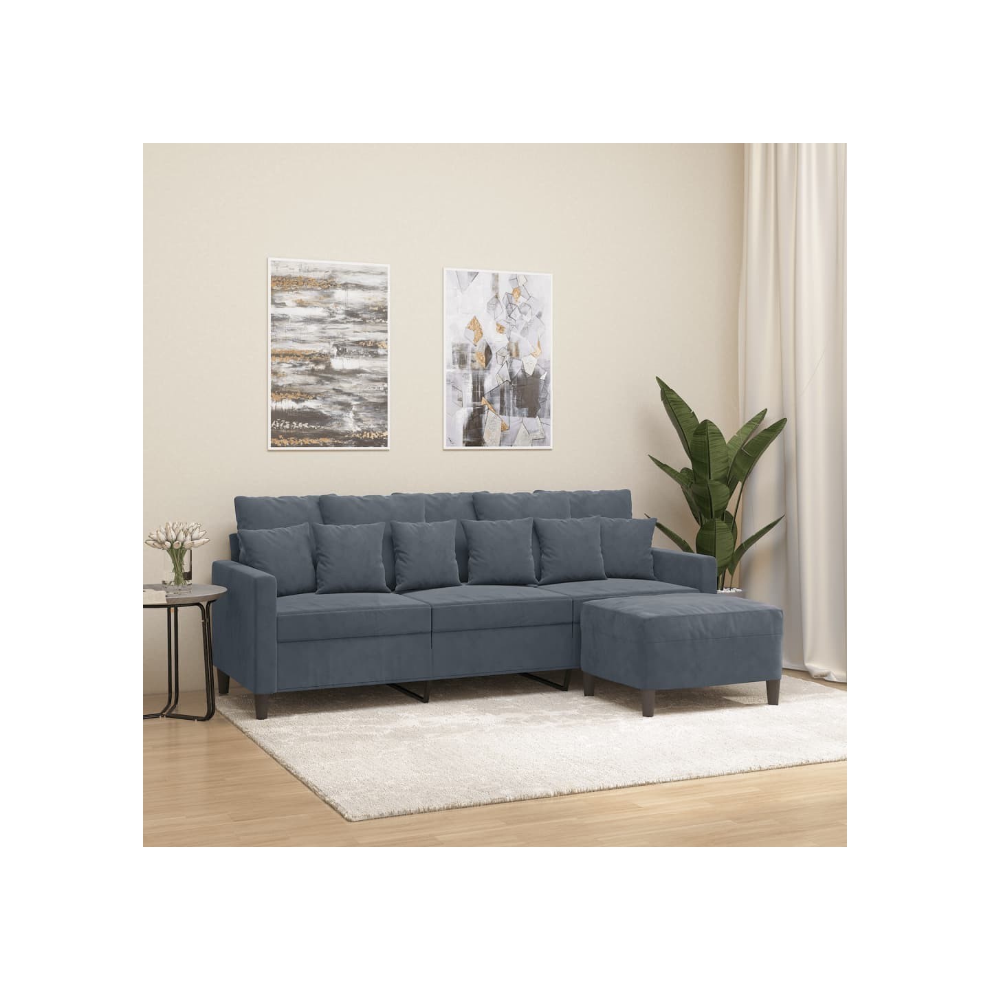 Canapé à 3 places avec repose-pieds Gris foncé 180 cm Velours