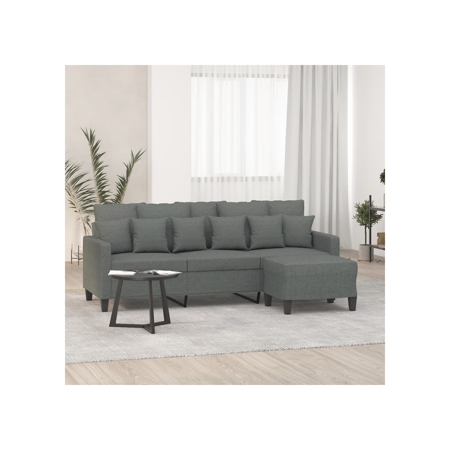 Canapé à 3 places avec repose-pieds Gris foncé 180 cm Tissu