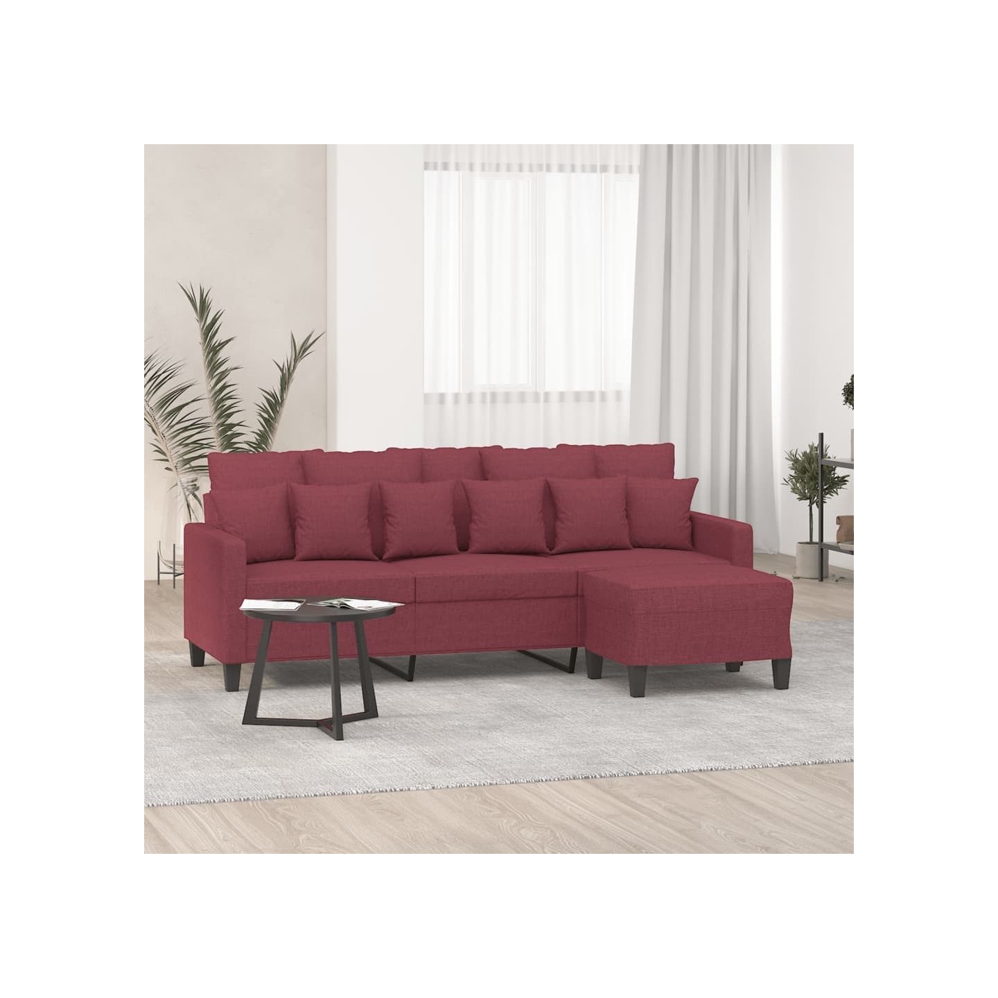 Canapé à 3 places avec repose-pieds Rouge bordeaux 180 cm Tissu