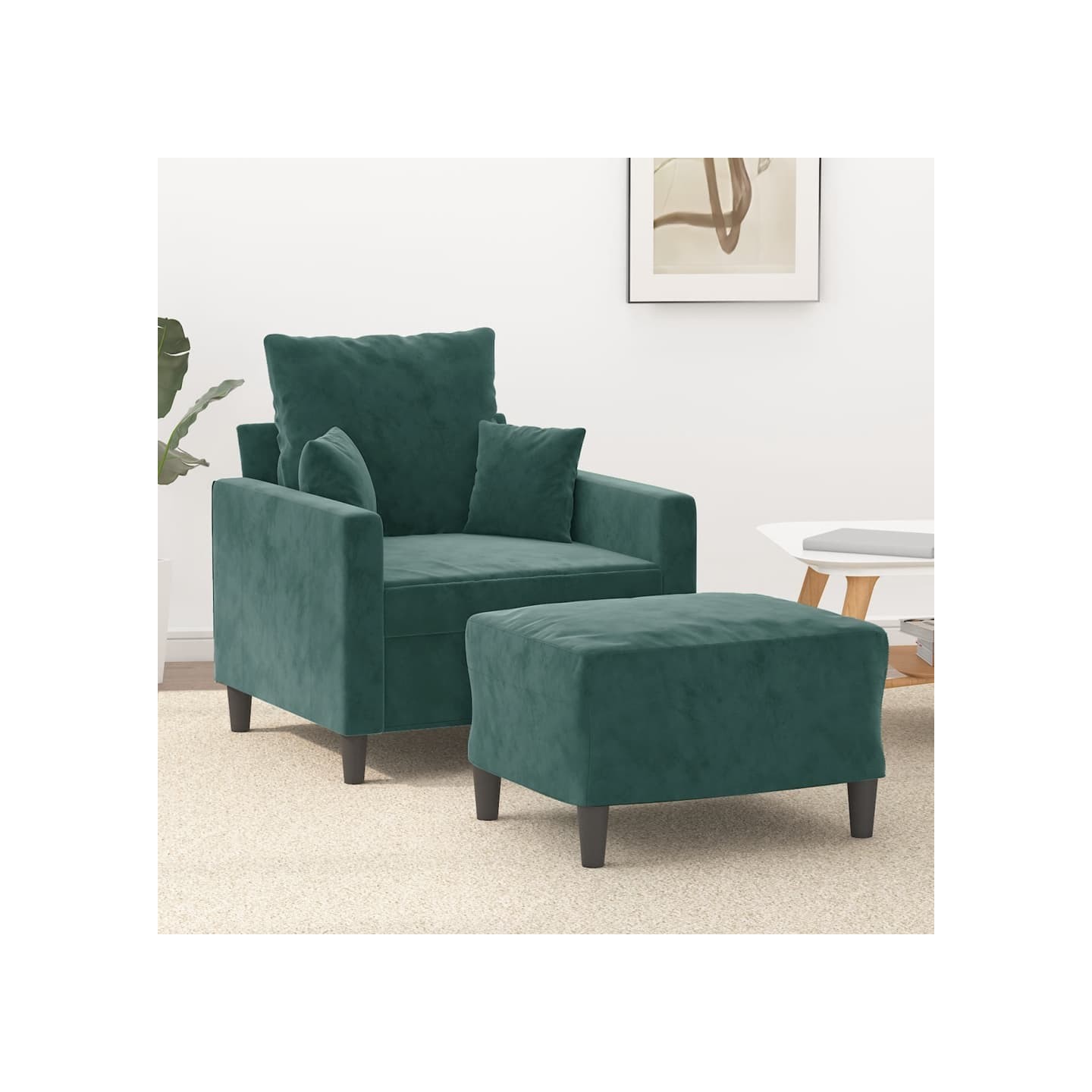 Fauteuil avec repose-pied Vert foncé 60 cm Velours